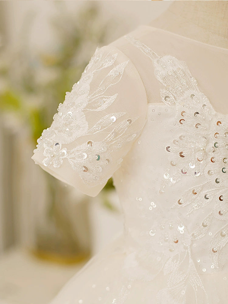 Princess Sweetheart Neckline Tea-Length Tulle Flower Girl Dress - White for Weddings, Bridal Showers & Special Occasions