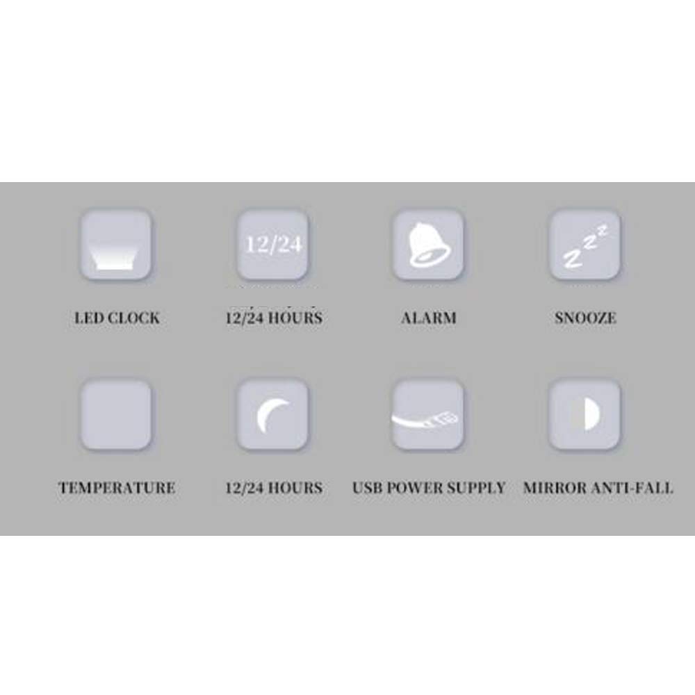 Multi-Function LED Mirror Clock with Alarm - Touch Screen Makeup Vanity Mirror & Digital Electronic Clock for Bedroom, Bathroom, and Dressing Table