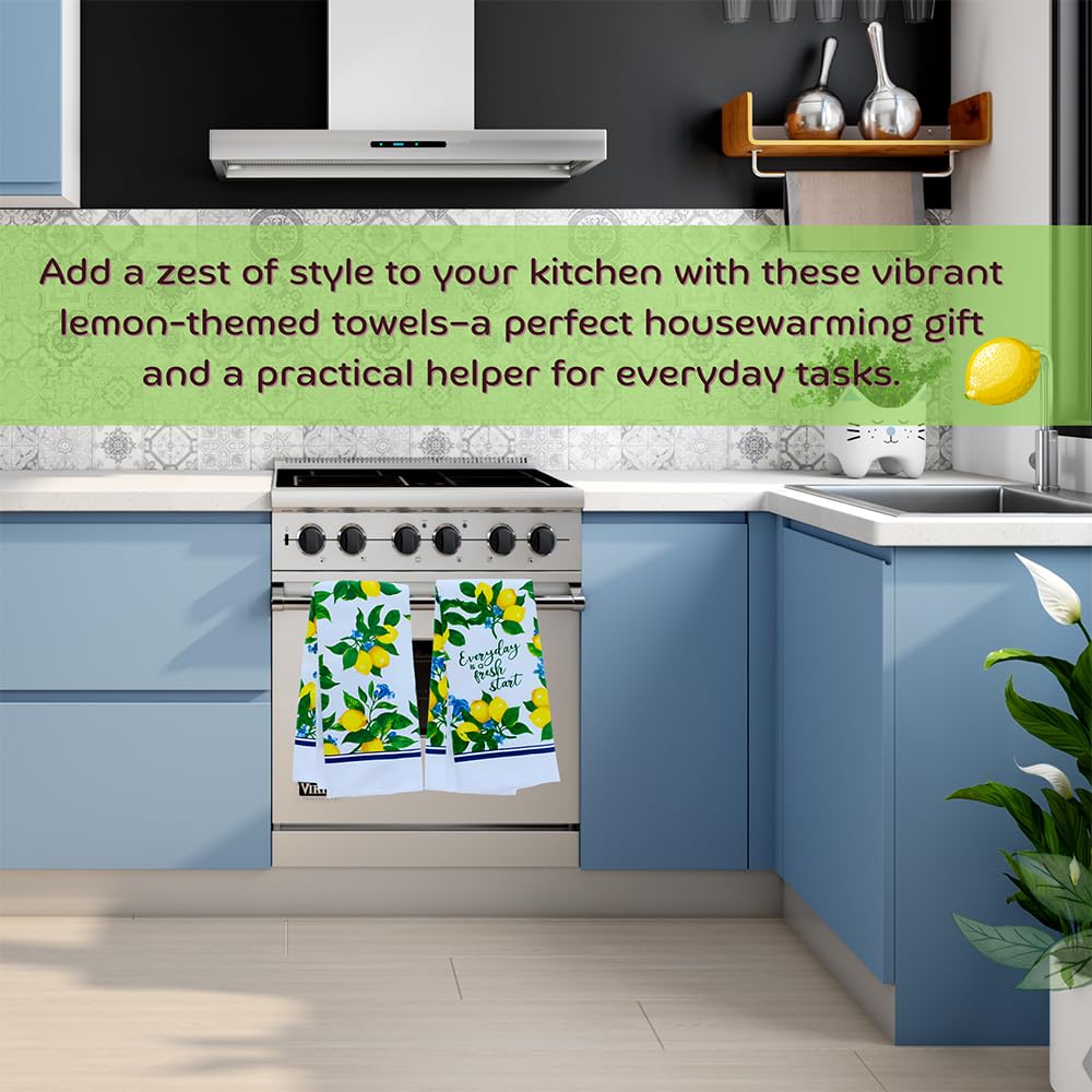 2 Pack Decorative Hand Towel Set for Kitchen & Bath - Soft & Absorbent Lemon Print Towels - Perfect for Cooking, Cleaning & Home Decor