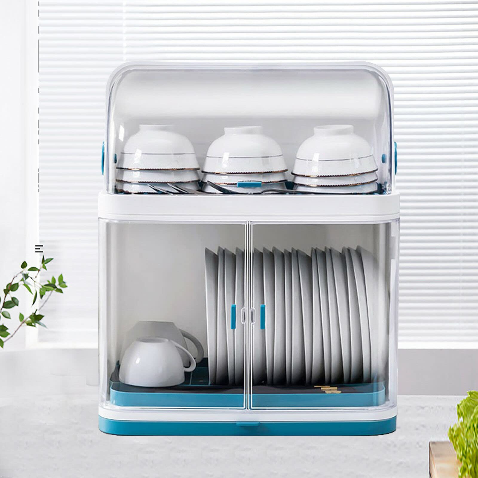 2-Tier Dish Drying Rack with Drain Board & Lid Cover - 17.7