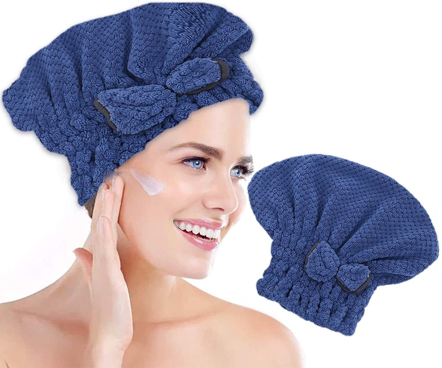 Microfiber Hair Towel Wrap for Women & Girls - Super Absorbent Quick Dry Hair Towel with Bow-Knot - Shower Cap Alternative - 1/7 Pack (D Color, 1Pc) - Perfect for Post-Shower, Salon, Gym & Travel Use