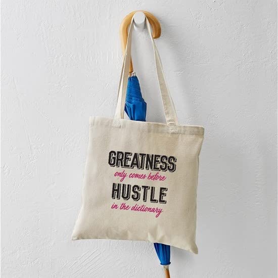 Greatness Comes Before Hustle Natural Canvas Tote Bag - Reusable Eco-Friendly Shopping Bag for Groceries, Beach, Work & Daily Use