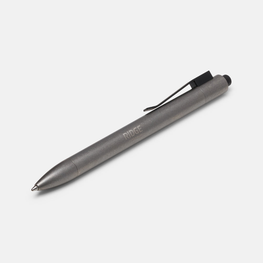 Ridge Click Pen - Stonewashed Titanium EDC Pen for Everyday Carry, Office, Writing & Gifts | Premium Durable Pocket Pen for Men & Women