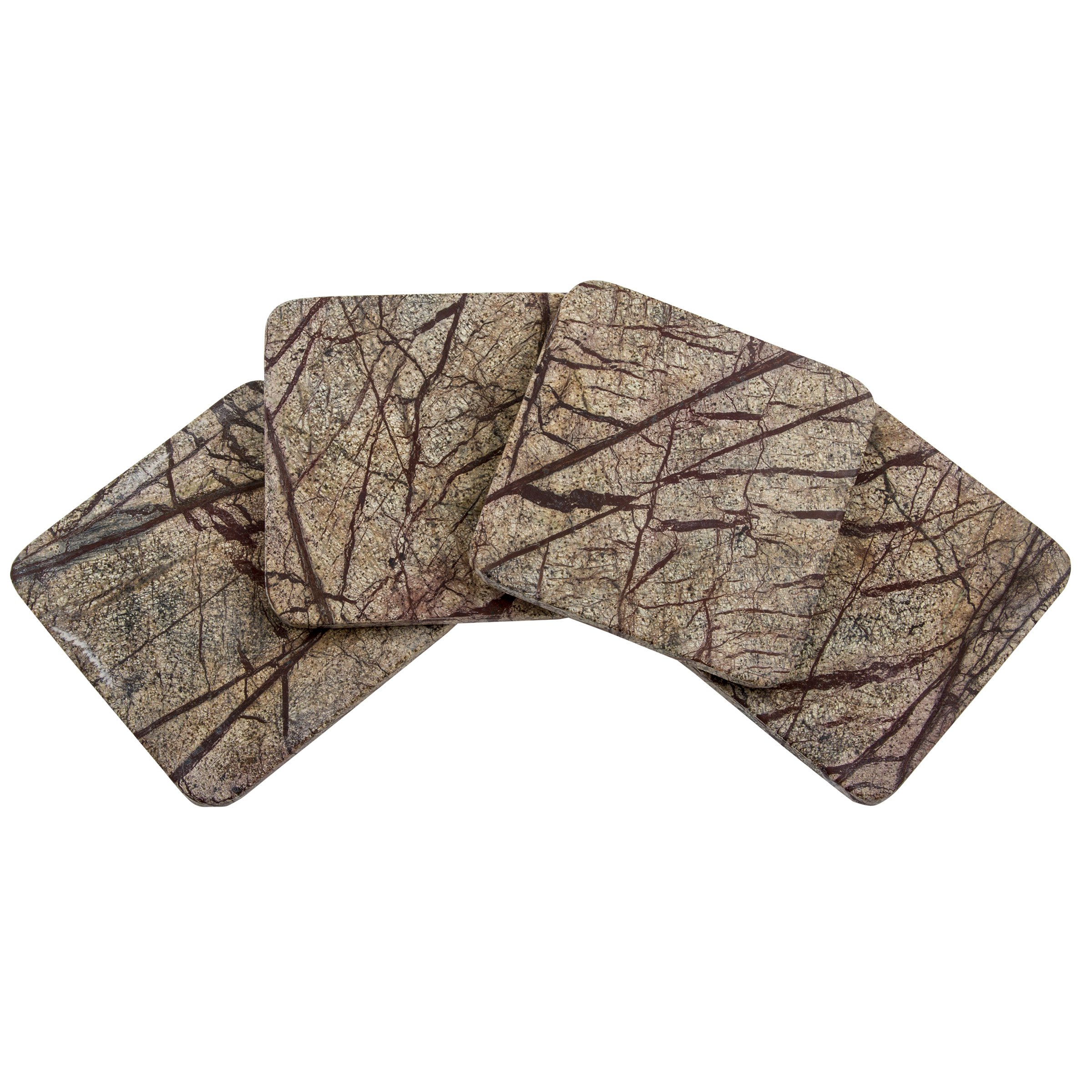 Thirstystone Square Rainforest Marble Coasters Set of 4 - Colorful Natural Stone Drink Coasters for Coffee Table, Bar, and Home Decor - Perfect for Protecting Surfaces from Water Rings and Stains