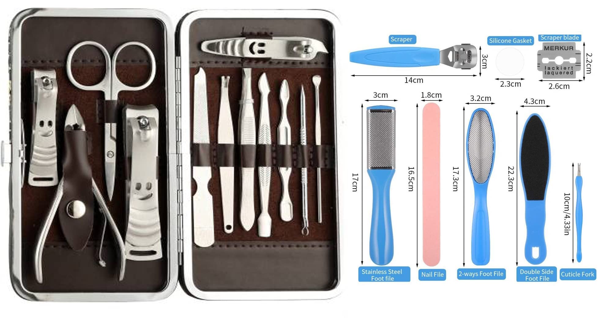 Kamz Beauty 18-in-1 Professional Pedicure Kit - Stainless Steel Callus Remover & Foot File for Dead Skin Removal | Complete Manicure & Pedicure Tools Set for Women & Men | Perfect for Home Foot Spa & Nail Care