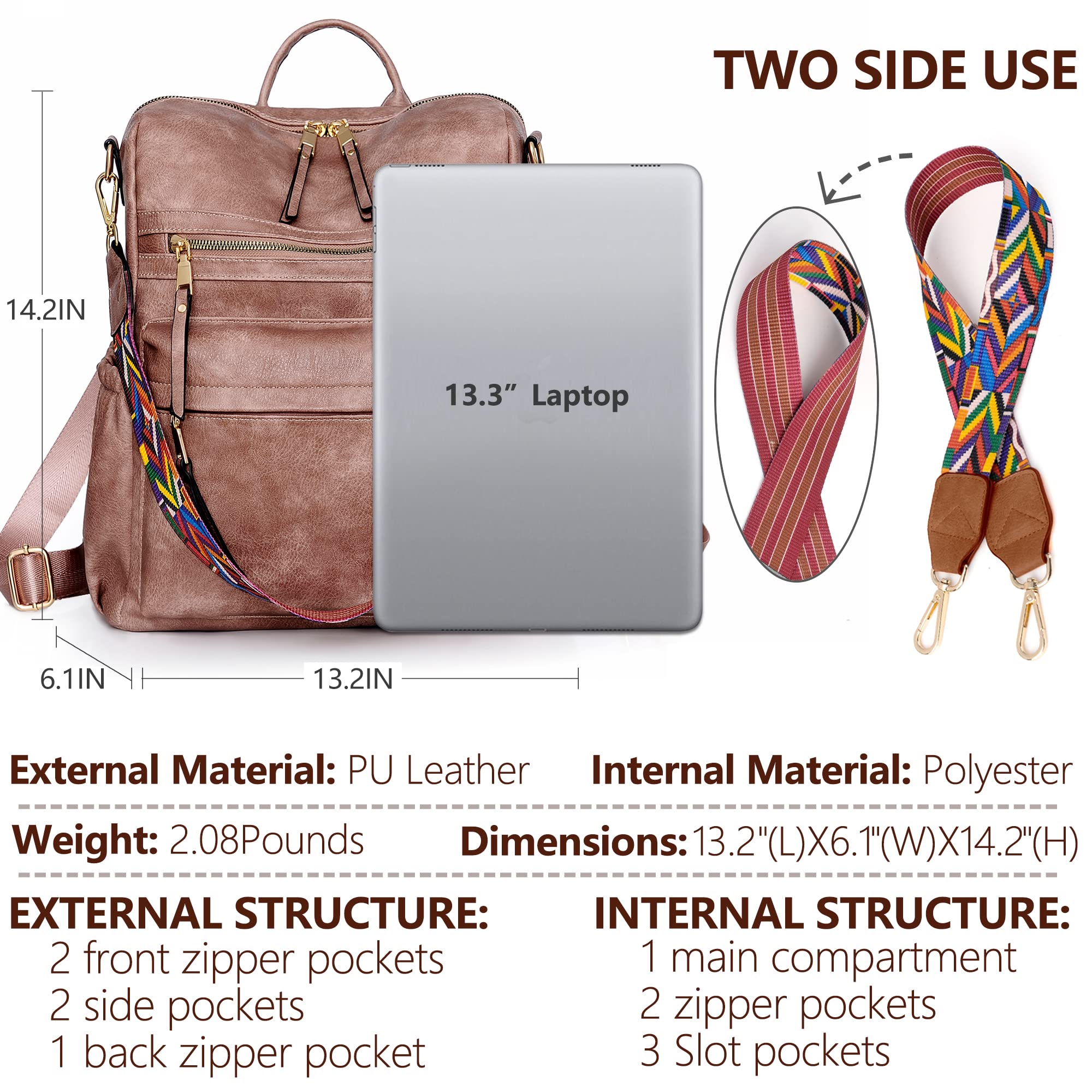 Dora & Liz Women's Leather Backpack Purse - Stylish Travel Shoulder Bag for Ladies, Fashionable Designer Handbag for Work, School & Daily Use