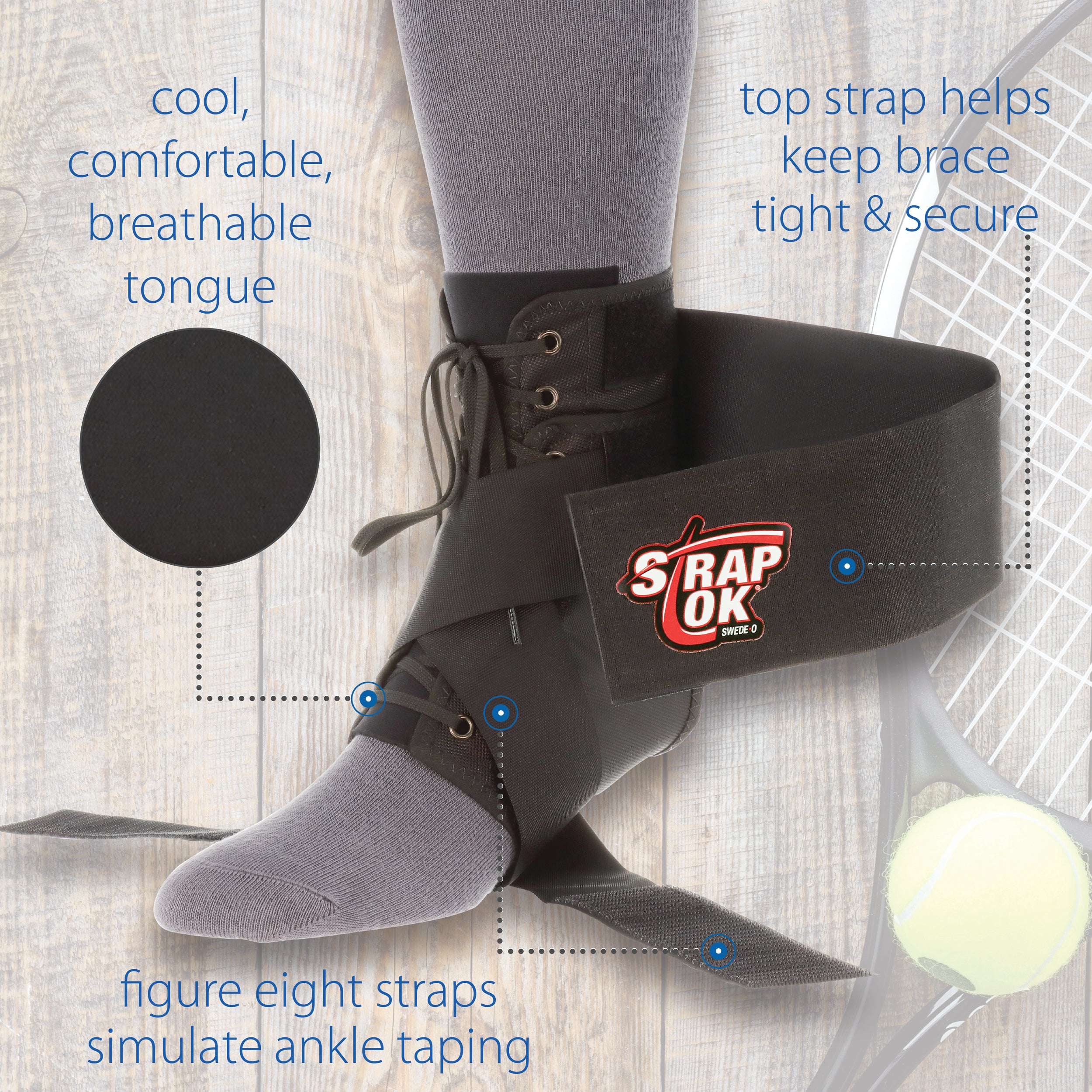 Swede O Strap Lok Ankle Brace - Adjustable Support for Sprains & Injuries - Ideal for Running, Basketball & Active Lifestyles