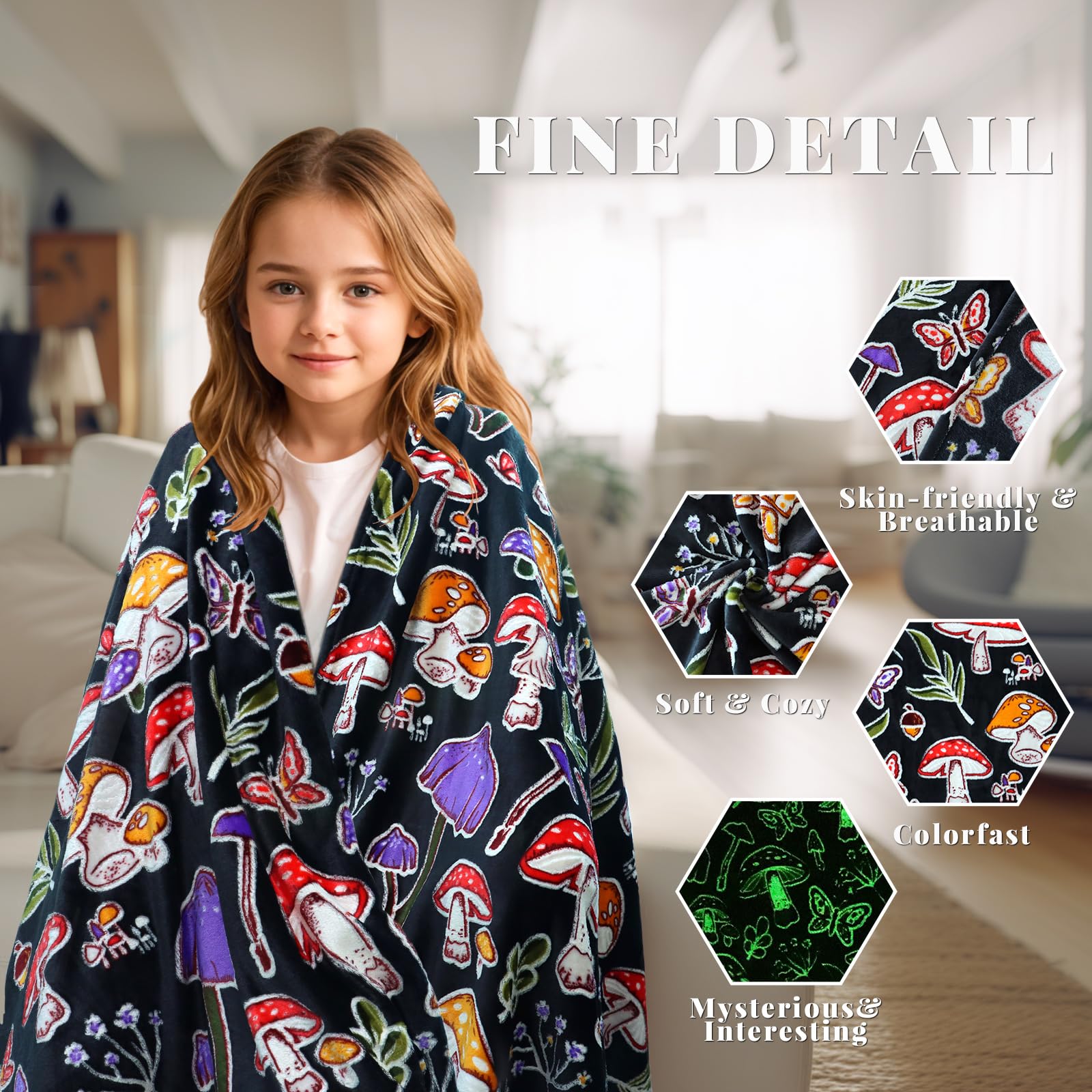 Glow in The Dark Mushroom Blanket - Soft & Warm 50
