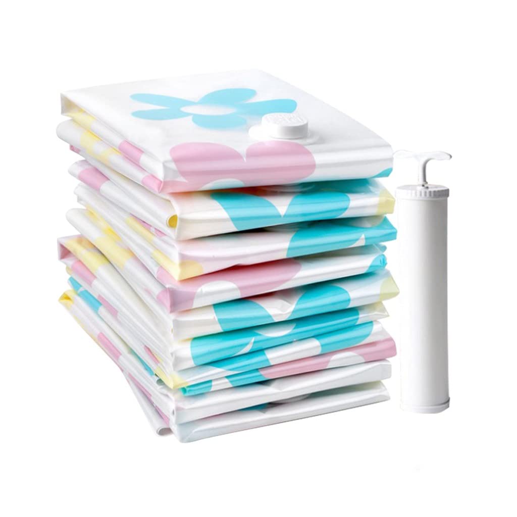 Vacuum Storage Bags for Clothes & Home Organization - 10 Pack Multi-Colored Foldable Compression Bags (80x60cm) with Hand Pump - Space Saving Travel Storage for Suitcases, Moving & Seasonal Clothes