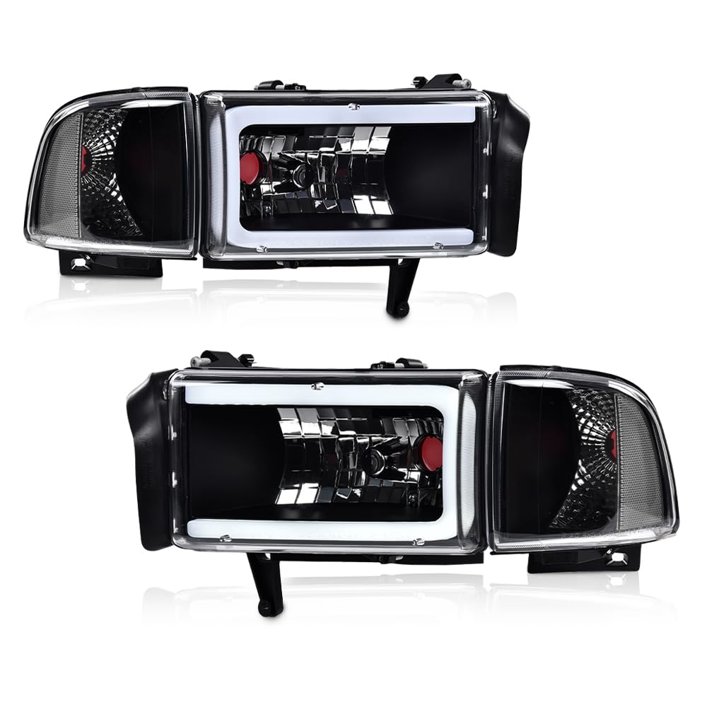 PIT66 LED Headlight Strip Kit for Dodge Ram 1500 1994-2001 & Ram 2500/3500 1994-2002 - Clear Lens, Black Housing, Clear Reflector (Excludes Sport & Ram Van Models) - Upgrade Your Truck Lighting for Night Driving & Off-Road Adventures