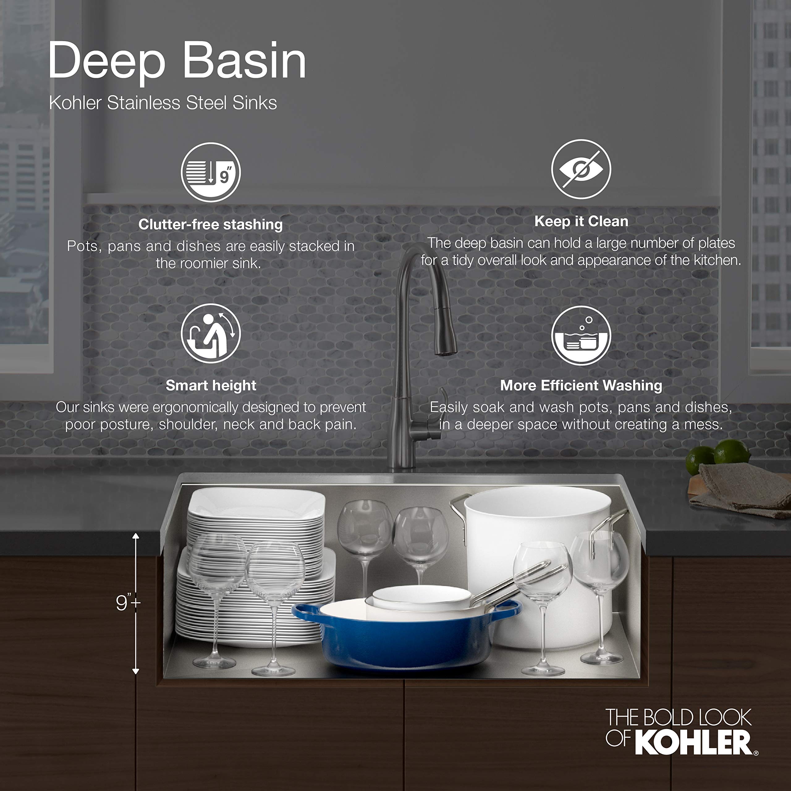KOHLER 3821-NA Vault Single Bowl Kitchen Sink - Large 33