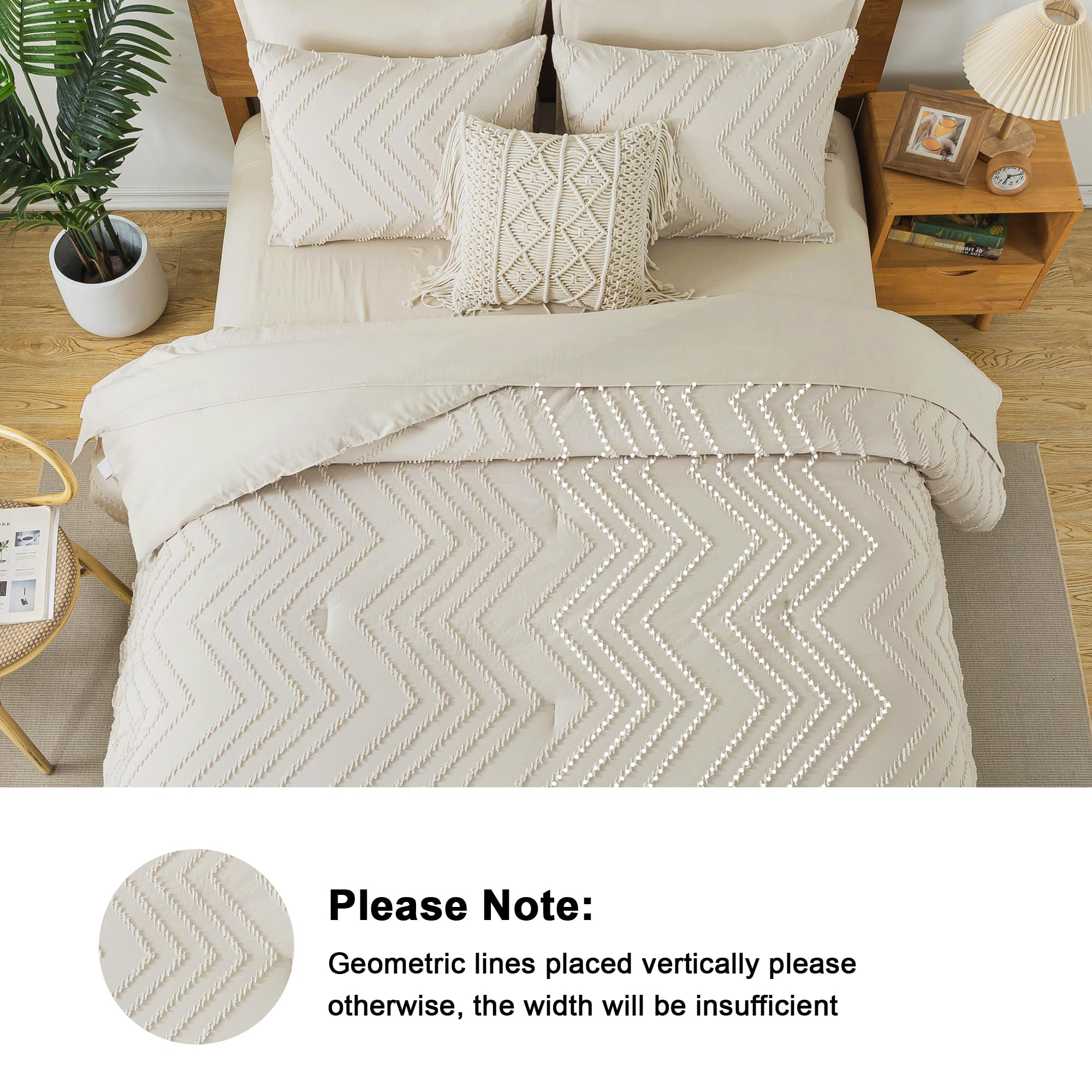 Litanika Beige King Size Comforter Set - 7 Piece Boho Bedding Set with Tufted Comforter, Sheets, Pillowcases & Shams | Complete Luxury Bed in a Bag for Master Bedroom & Guest Room Decor
