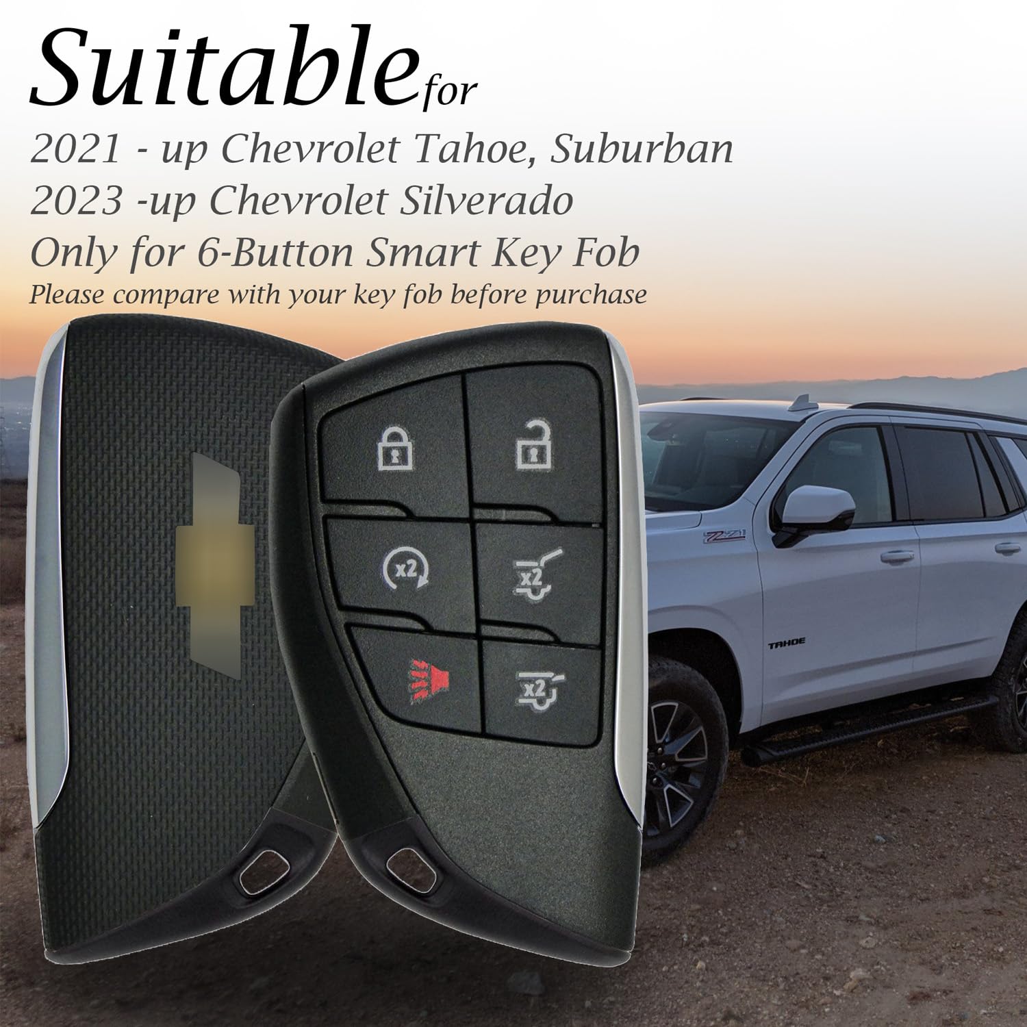 Genuine Leather Smart Key Fob Case with Leather Key Strap - Compatible with Chevrolet Suburban 2025, Tahoe 2025, Silverado 2025 (6-Button, Red) | Premium Protection & Style for Your Car Keys | Perfect for Daily Use, Travel & Gift Giving