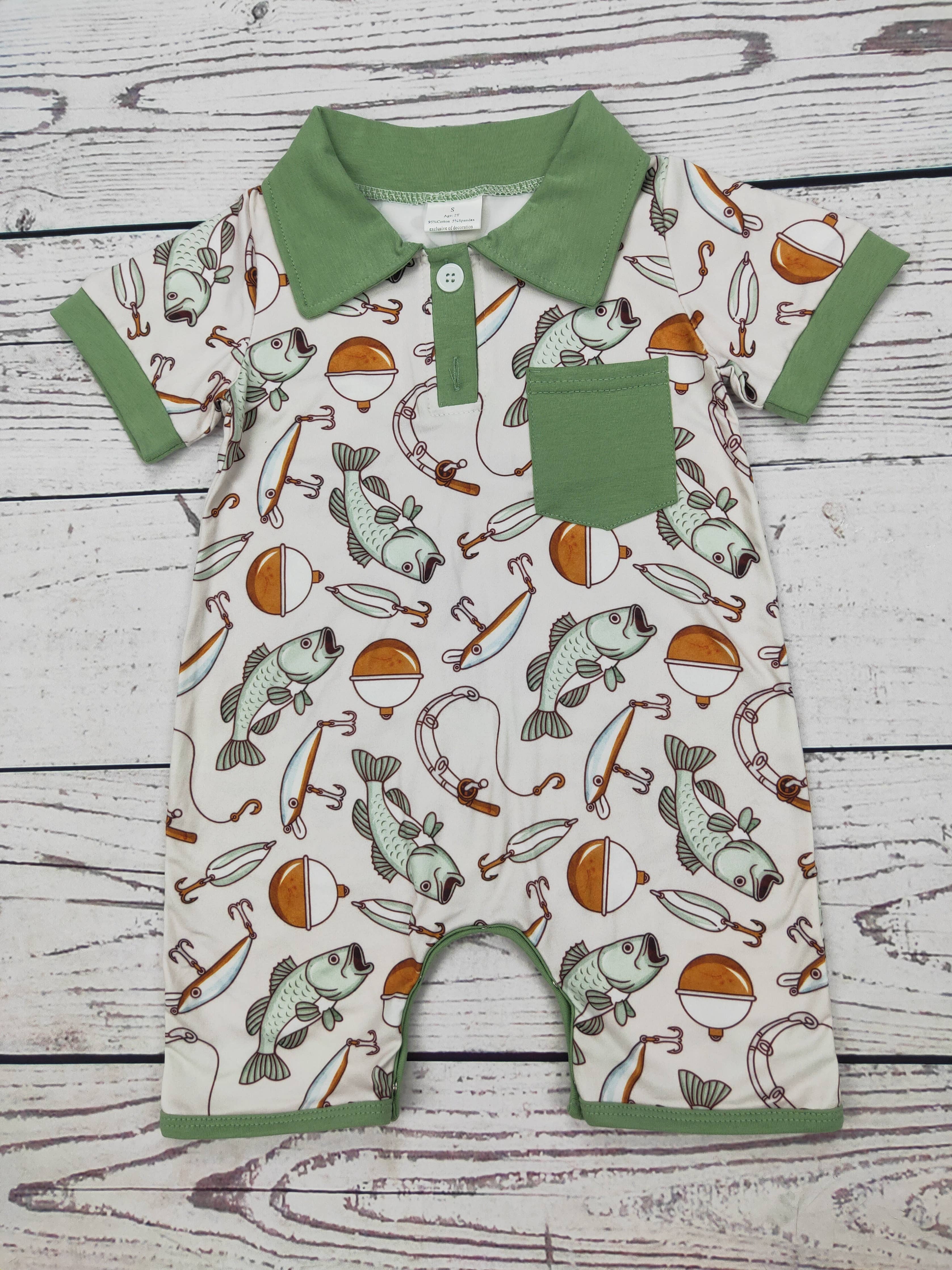 Adorable Baby Boy Fishing Lure Printed Romper - Cute Outfit for Fishing Enthusiasts & Outdoor Adventures