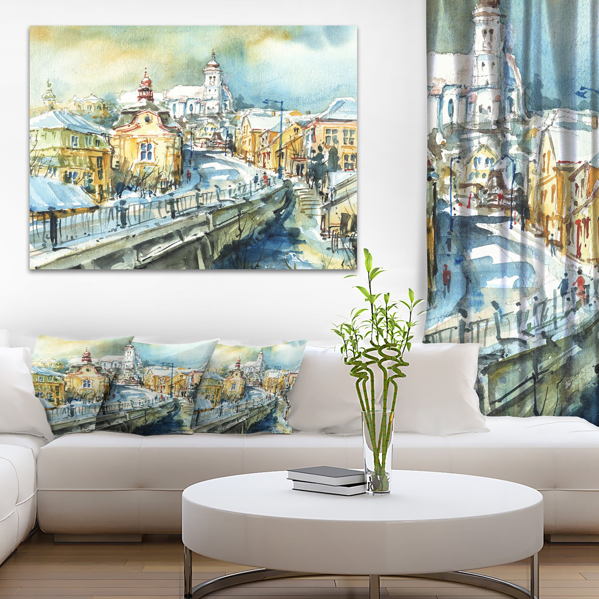 City of Churches Watercolor Cityscape Painting - Premium Canvas Print Wall Art for Home & Office Decor | Perfect for Living Room, Bedroom, or Gift
