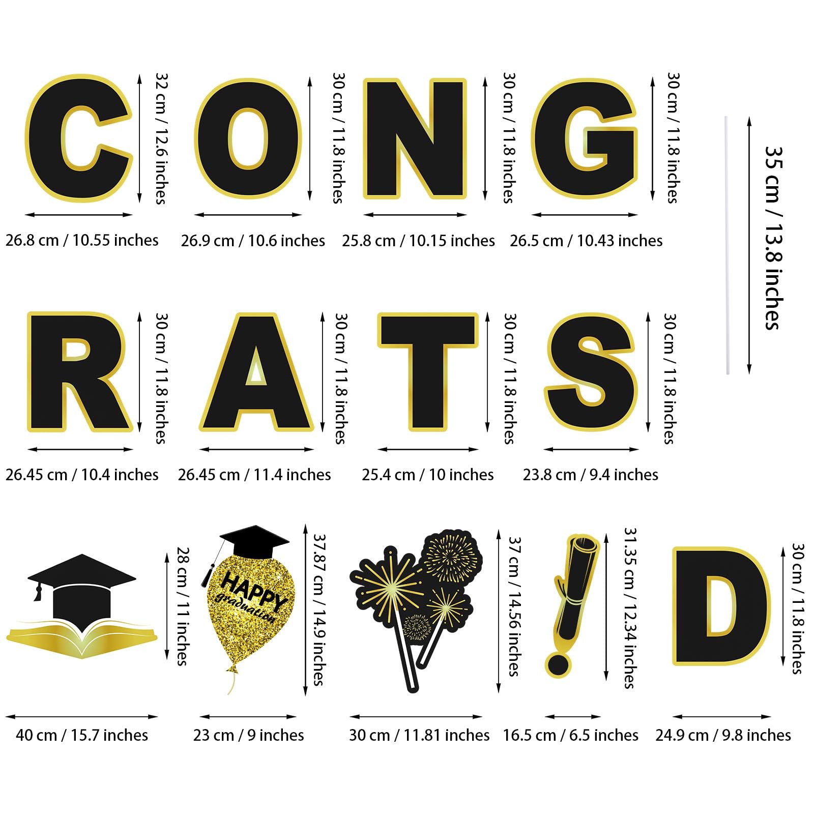 RUODON 2025 Graduation Yard Signs - Waterproof Lawn Decorations with Stakes for Outdoor Graduation Party | Congrats Grad Decor in Black & Gold | Perfect for Backyard Celebrations, School Events & Photo Backdrops