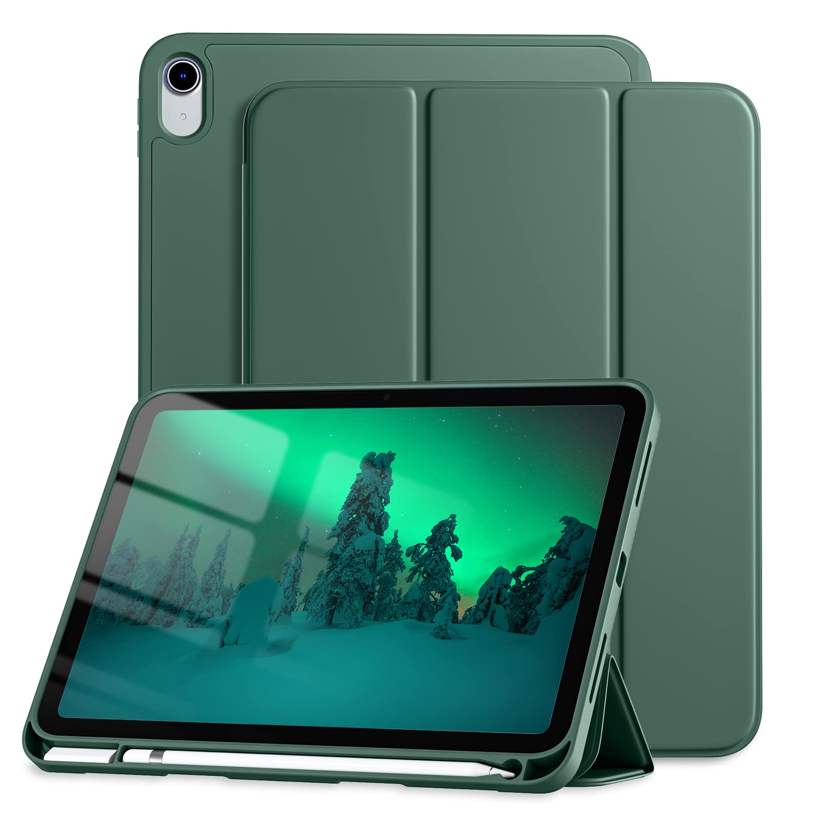 Dirrelo iPad Pro 11 Inch Case (2025 Model A16) & iPad 10th Gen 10.9 Inch Case (2022) - Shockproof TPU Trifold Stand Cover with Apple Pencil Holder | Auto Sleep/Wake Function | Pine Green | Perfect for Work, School & Travel Protection