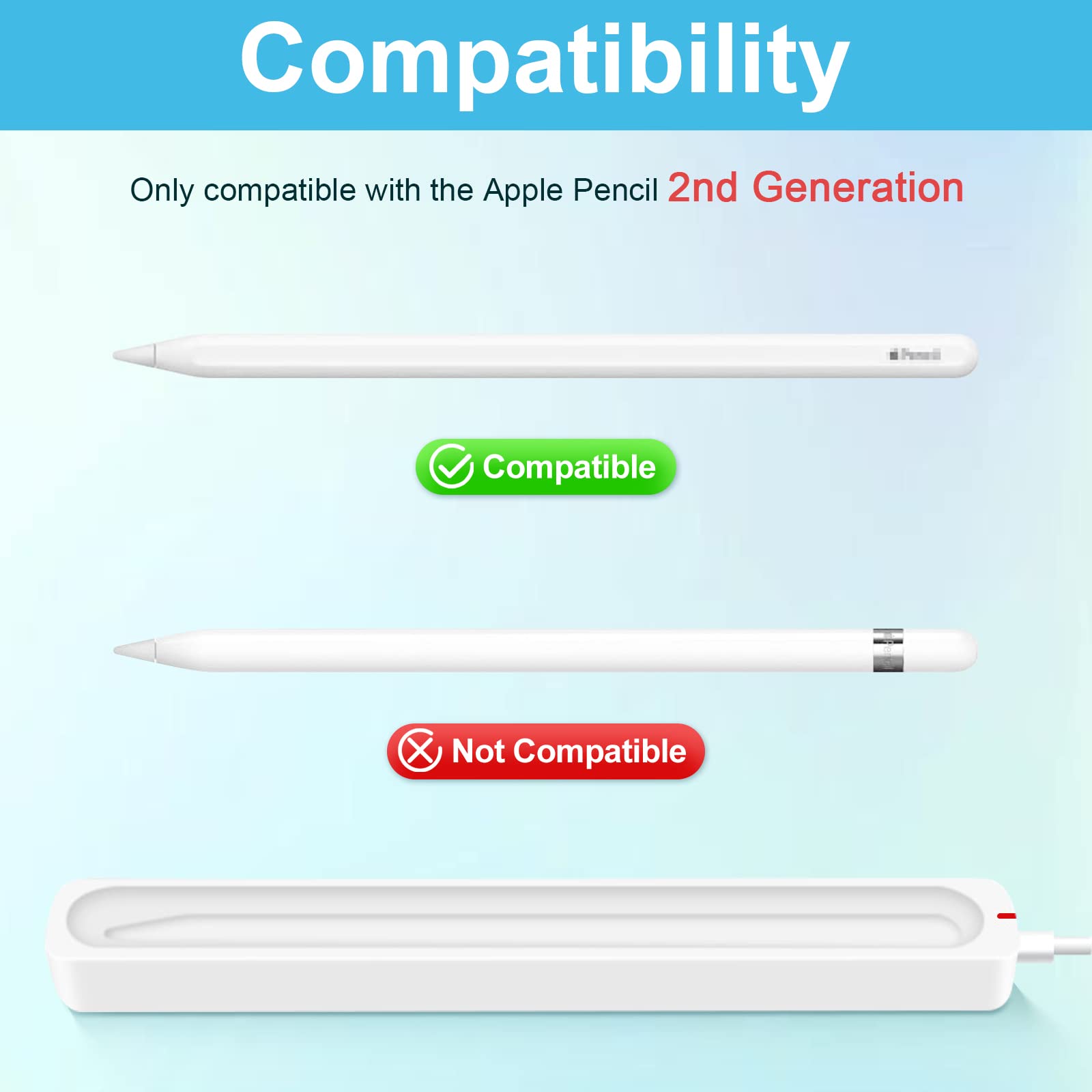 Apple Pencil 2nd Generation Charging Case - Magnetic Stand with USB Cable & LED Indicator | Anti-Slip Base for iPad Pro/Pencil 2 | Perfect for Artists, Students & Professionals (White)