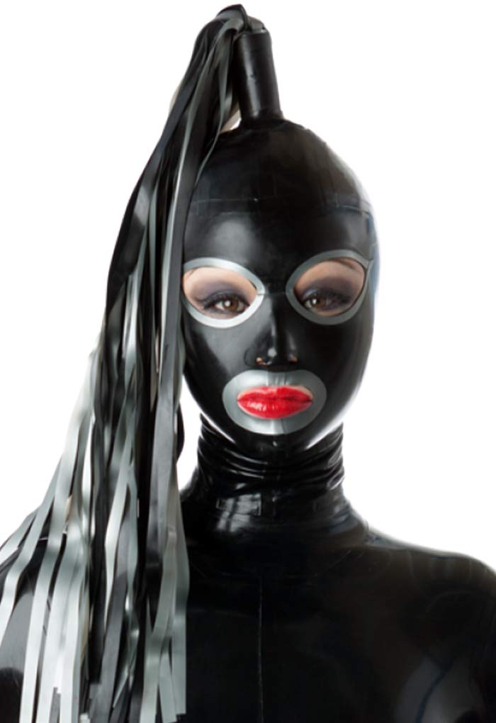 Premium 0.4mm Latex Rubber Full Face Mask with Single Streamers - Halloween Costume, Cosplay, Party Accessory & BDSM Gear