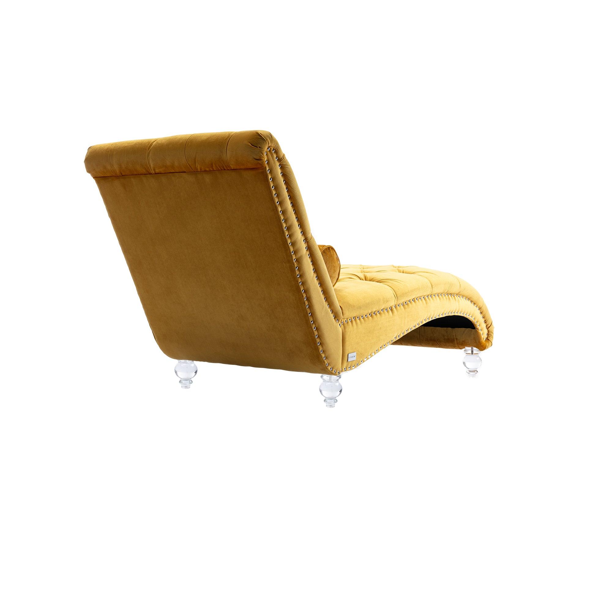 COOMORE Velvet Chaise Lounge Chair - Button Tufted Upholstered Sofa with Pillow, Mustard Velvet for Bedroom, Living Room & Office | Perfect for Reading Nook, Lounge Area & Home Decor