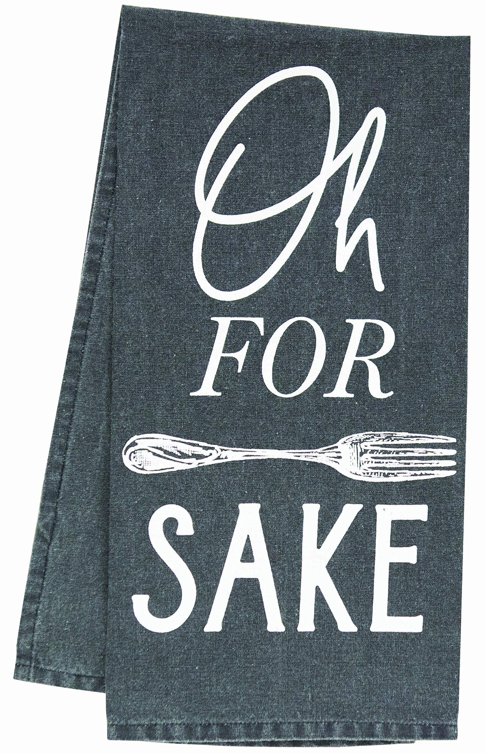 Funny Kitchen Towels with Sayings - Charcoal Grey Humorous Dish Towels (For Forks Sake) | Absorbent & Durable for Dish Drying, Cleaning & Decor