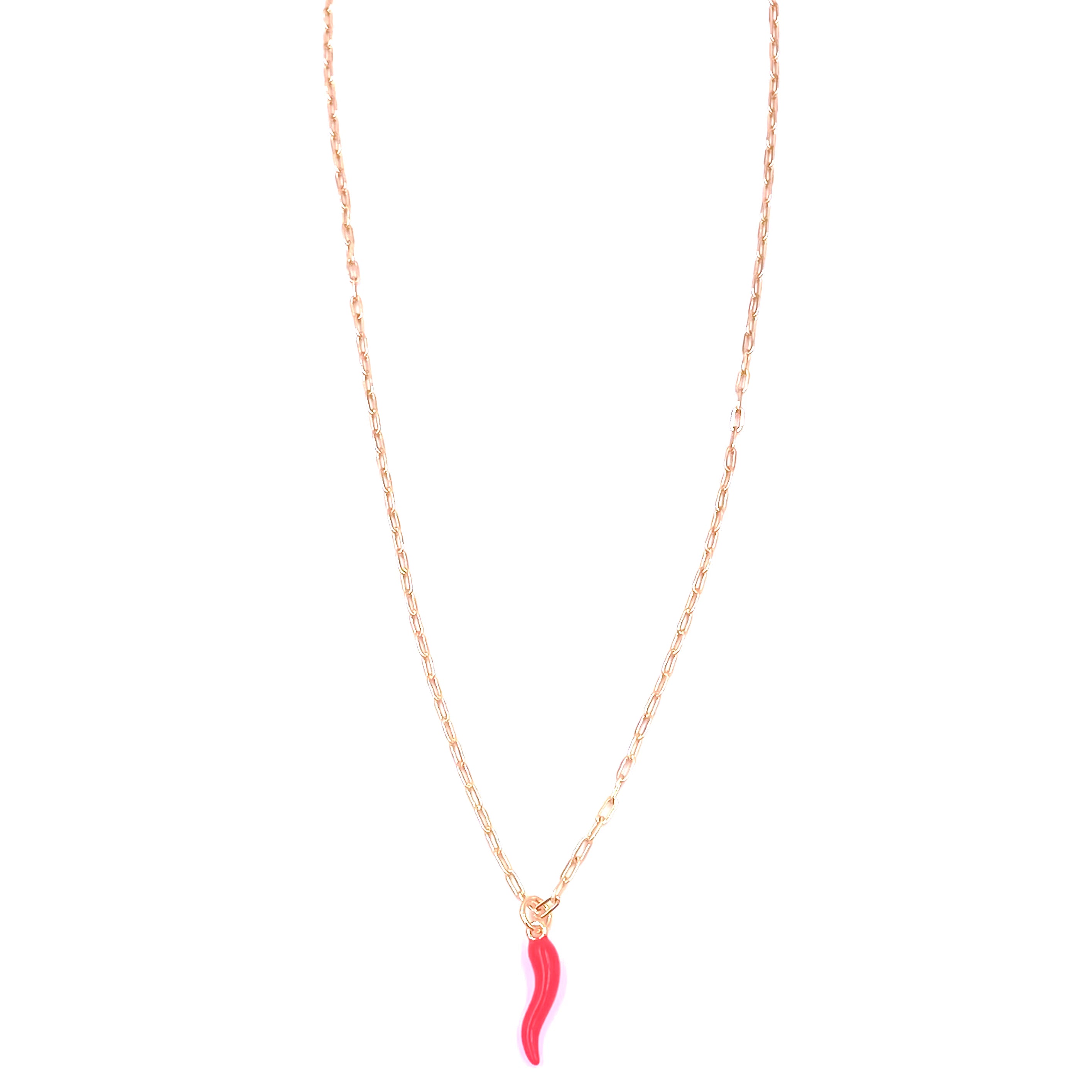 Ashley Gold Plated Stainless Steel Red Enamel Horn Charm Pendant Necklace for Women - Perfect for Gothic Fashion, Boho Style & Everyday Wear