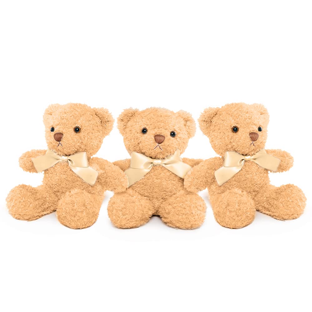 3-Pack Cute Teddy Bear Plush Toys with Bow Ties - 10 Inch Soft Stuffed Animals for Kids, Gifts, Nursery Decor (3 Colors) | Perfect for Birthday Presents, Valentine's Day & Nursery Room Decorations