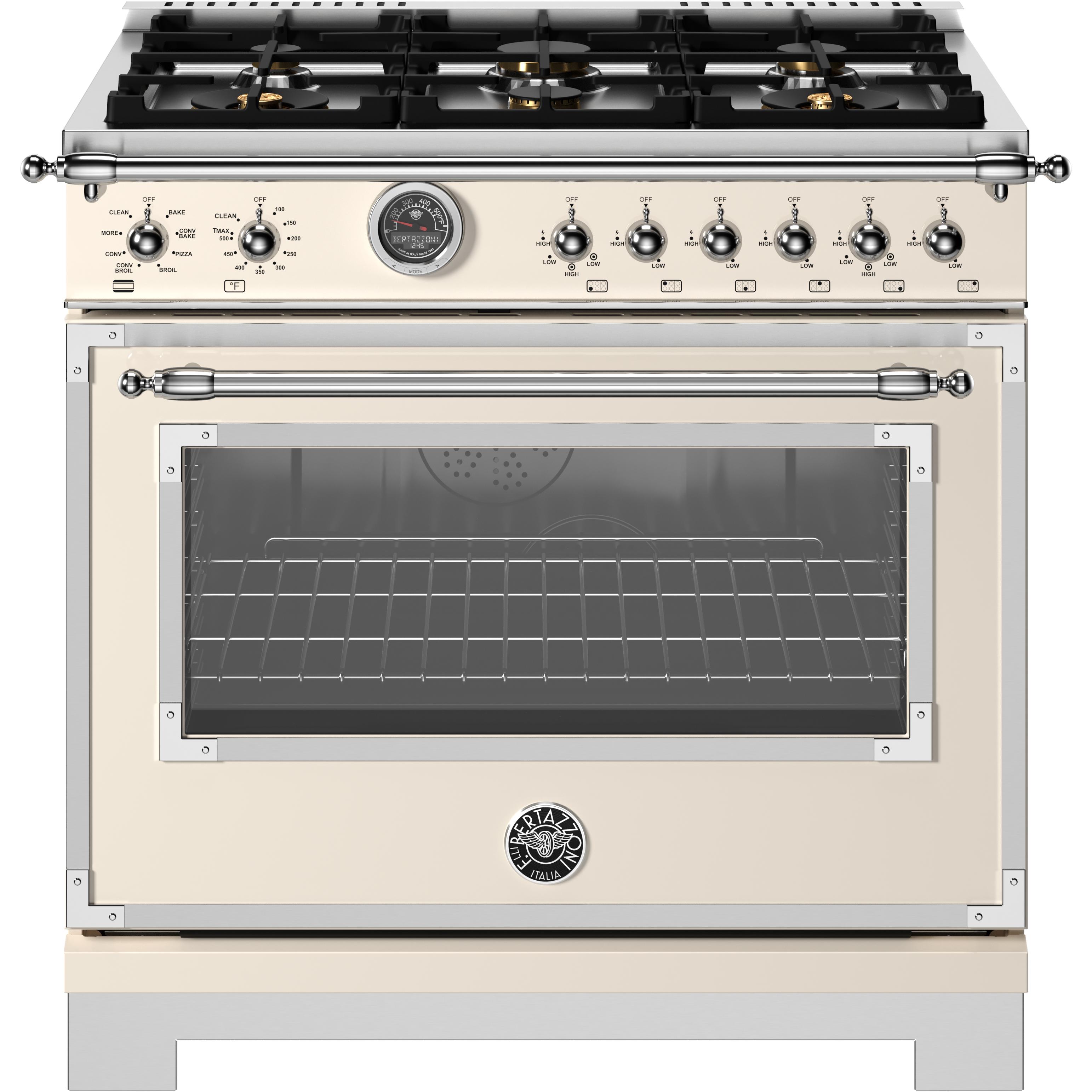 Bertazzoni 36 Inch Freestanding Dual Fuel Range HER366BCFEPAVT - Professional Gas & Electric Oven with Convection for Home Chefs & Cooking Enthusiasts