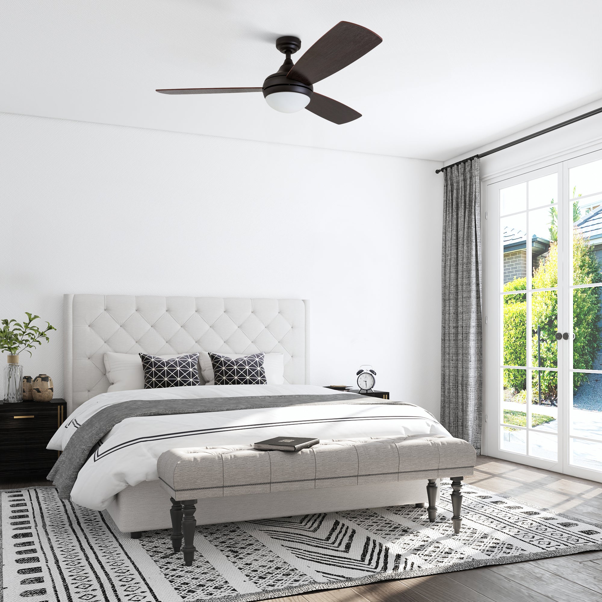52 Inch Remote Control Ceiling Fan with Light - Espresso Brown Finish - Perfect for Living Room, Bedroom, and Office Spaces