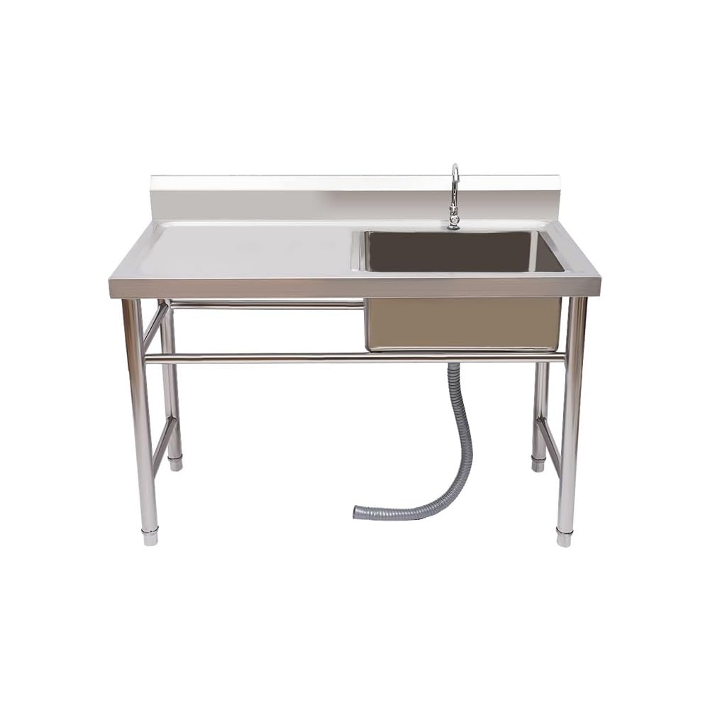 304 Stainless Steel Commercial Utility Sink with Faucet & Drainboard - 47.2x23.6x34.5 Inch Heavy Duty Outdoor Kitchen Prep Sink Station - Perfect for Restaurants, Food Trucks, BBQ Areas & Outdoor Cooking Stations (US Stock)