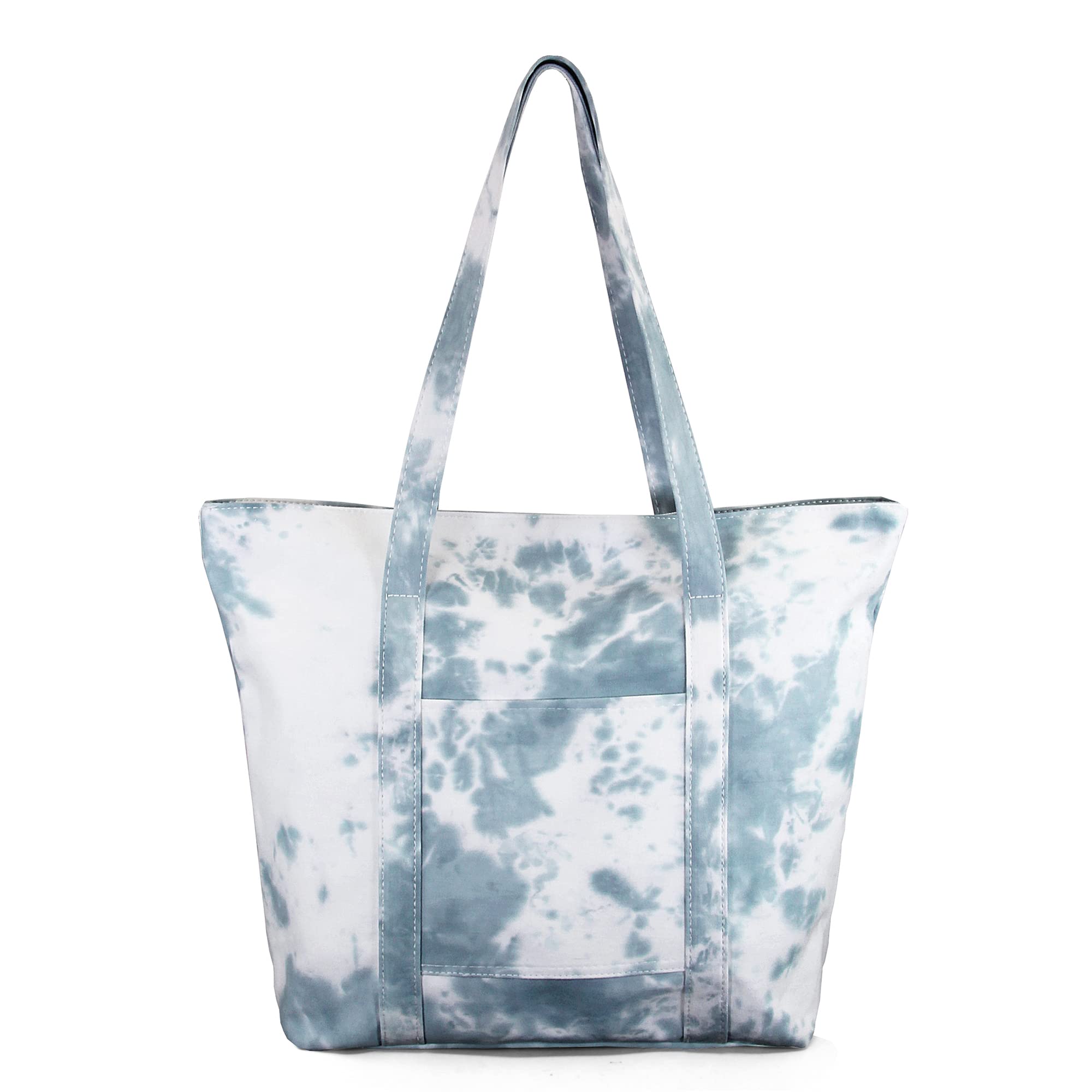 Women's Large Beach Tote Bag with External Pocket & Zipper Closure - Tie Dye Print Summer Shoulder Bag for Beach, Pool, Travel & Shopping