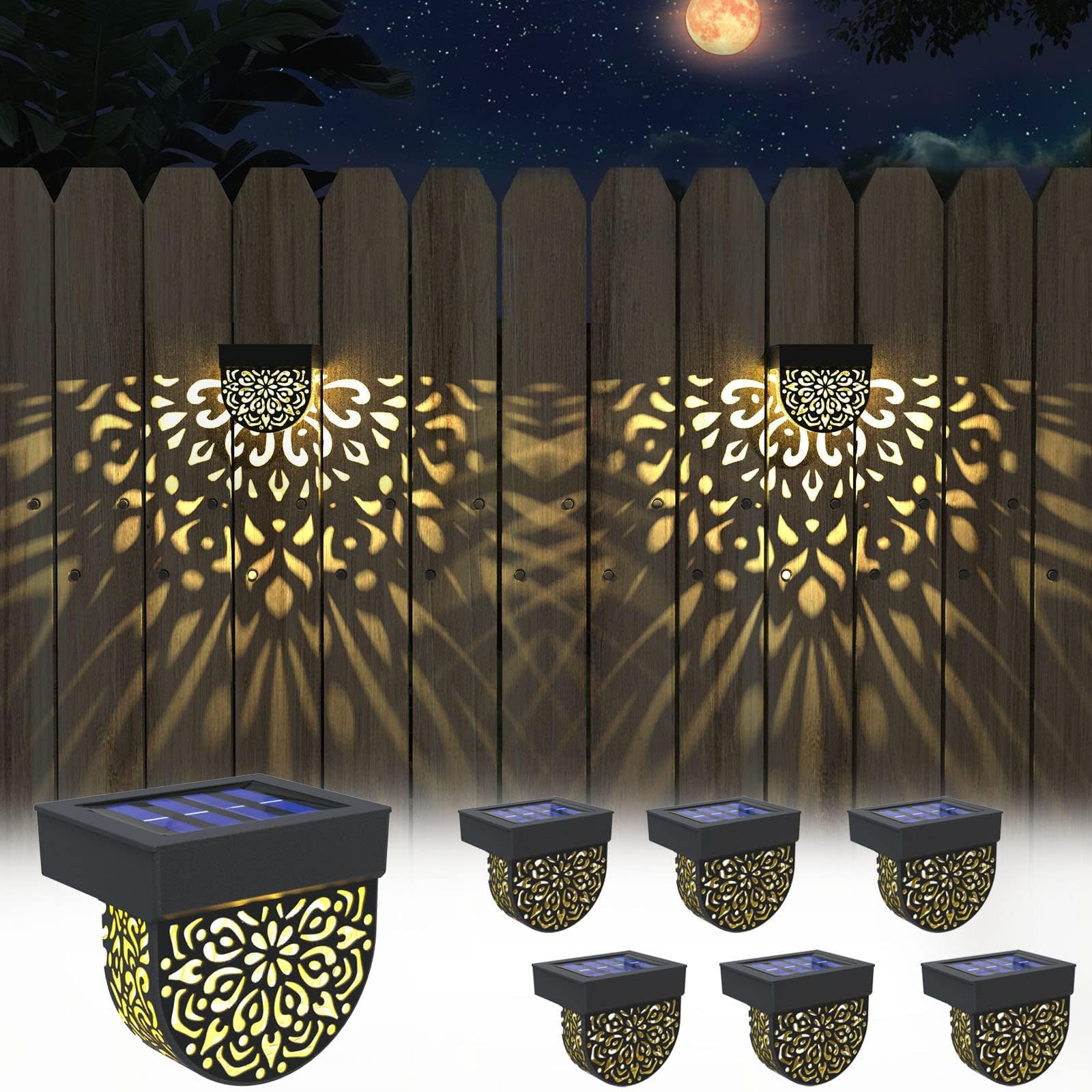 6 Pack Solar Fence Lights - Waterproof LED Outdoor Solar Deck Lights for Steps, Walls & Front Door Decor - Solar Powered Landscape Lighting for Garden, Pathway & Patio