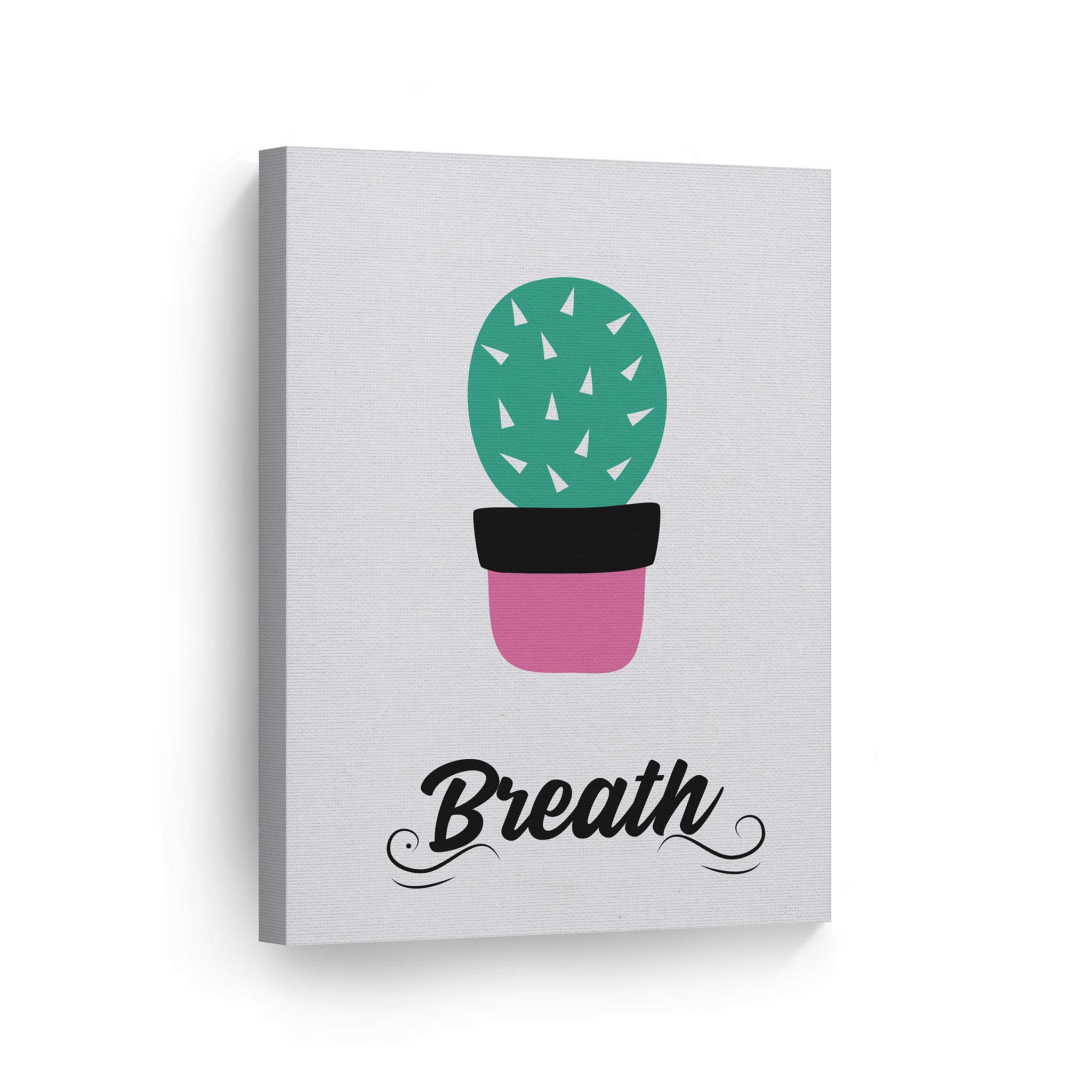 Smile Art Design Breath Typography Cactus Canvas Print - 36x24 Inch Bathroom Wall Decor, Ready to Hang Home Decoration Made in USA | Perfect for Bathroom, Living Room & Bedroom Wall Art