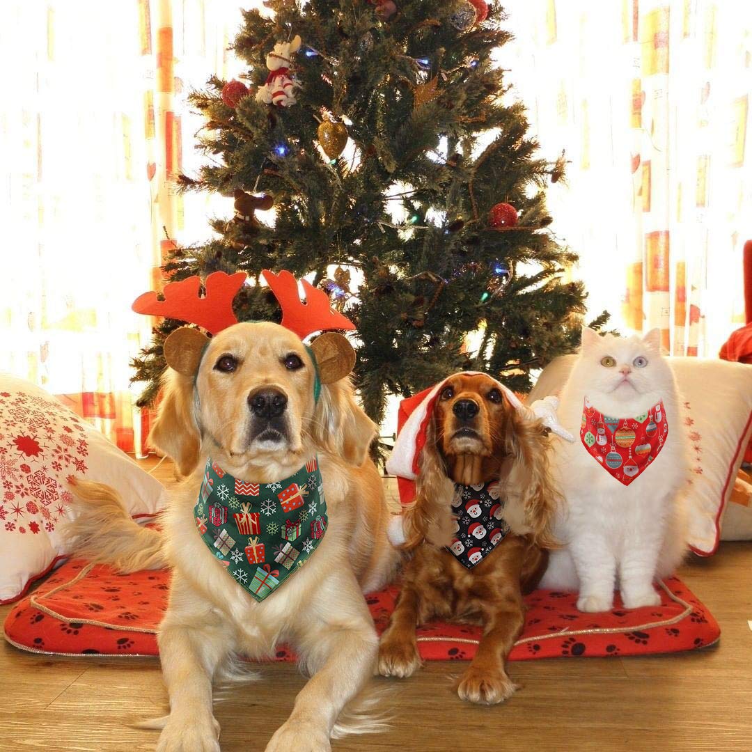 BoomBone Set of 3 Christmas Dog Bandanas - Festive Triangle Pet Bibs & Scarves for Medium to Large Dogs - Perfect for Holiday Photos, Parties & Seasonal Celebrations