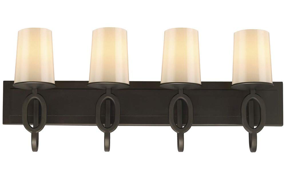 Feiss VS44004-ORB Huntley 4-Light Wall Mounted Vanity Light Fixture in Oil Rubbed Bronze - Perfect for Bathroom, Dressing Room & Makeup Area Lighting