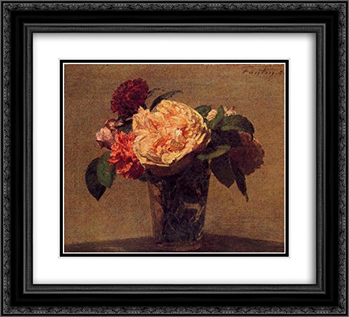 22x20 Black Ornate Framed Floral Art Print - Double Matted Museum Quality Reproduction by Ignace Henri Jean Fantin-Latour | Perfect for Living Room Decor, Bedroom Wall Art & Office Interior Design