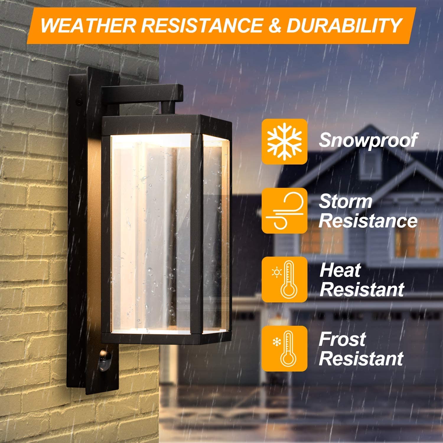 2-Pack Outdoor Wall Sconce with PIR Motion Sensor - IP54 Waterproof LED Wall Light Fixture, 13W 750Lm 3000K Warm White - Modern Grey Exterior Lantern for Porch, Entryway, Garage & Garden Security Lighting