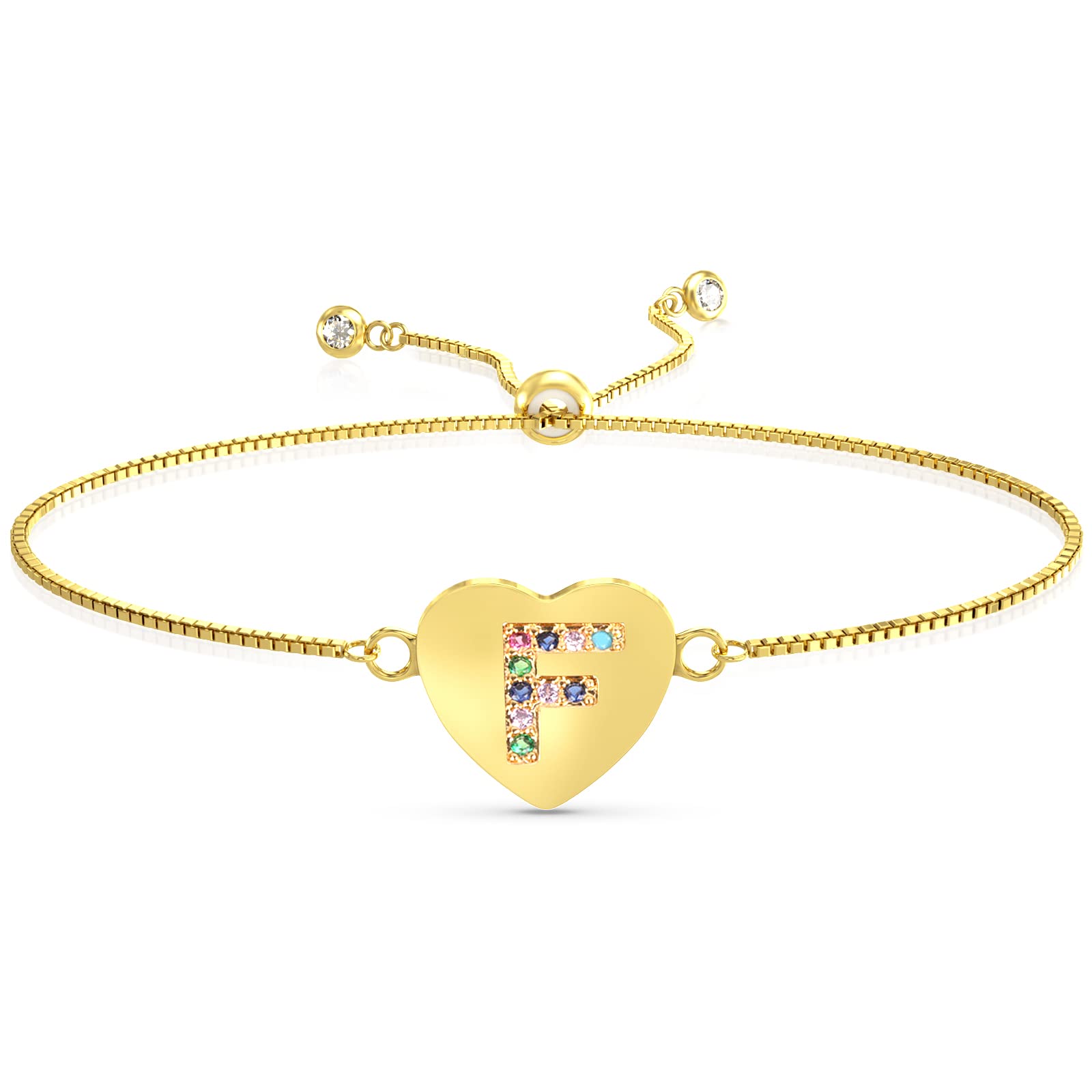 UHIBROS 14K Gold Plated Heart Initial Bracelet for Women & Teen Girls - Personalized A to Z Monogram Charm Bracelet with Love Heart Pendant | Valentine's Gift, Birthday Present, Everyday Jewelry for Her