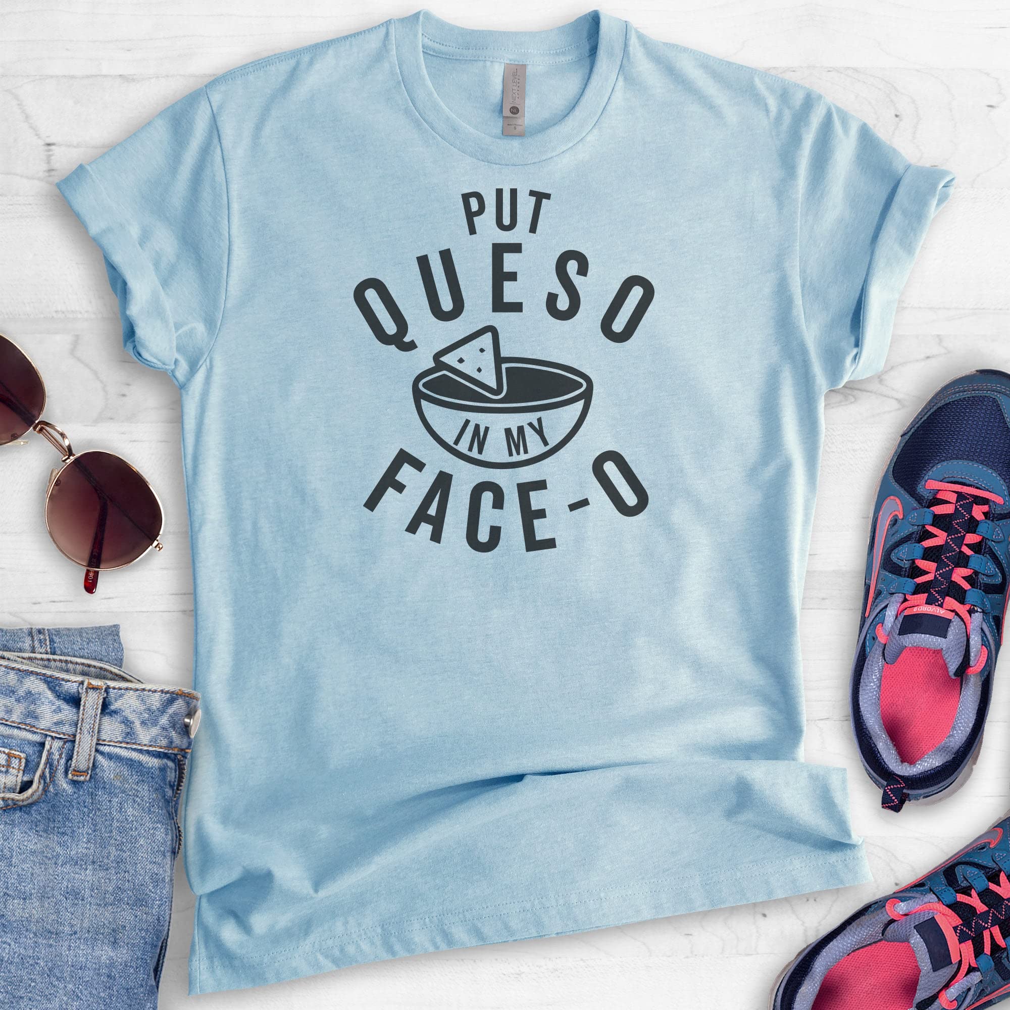 Unisex Put Queso in My Face-O T-Shirt | Funny Nacho & Mexican Food Graphic Tee for Men & Women | Perfect for Cinco de Mayo, Taco Tuesday & Cheese Lovers