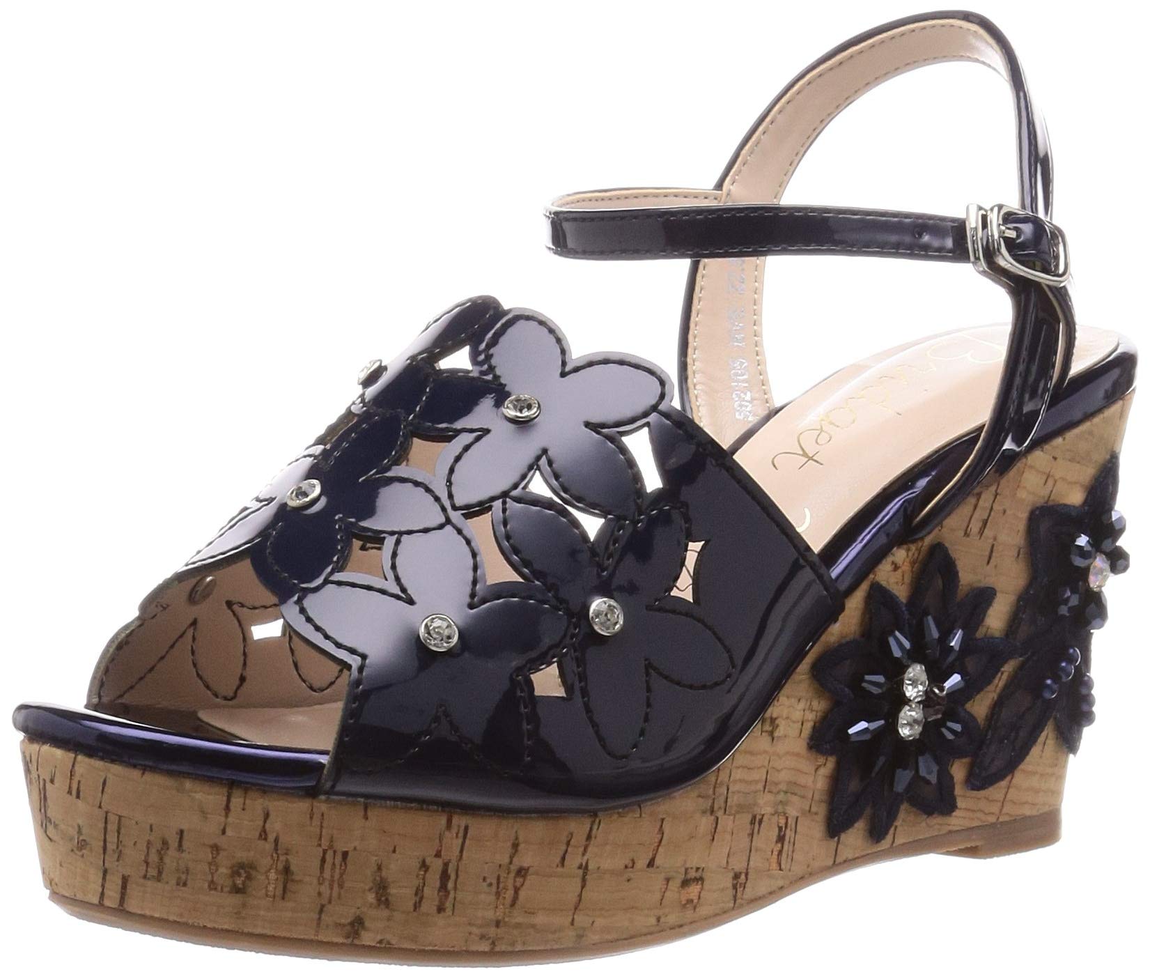 Bridget Birkin 502105 Women's Flower Cut-Out Cork Sandals - Comfortable Summer Beach Slides for Women - Size 24.5 cm (NVE) - Perfect for Vacation, Poolside, and Casual Outings