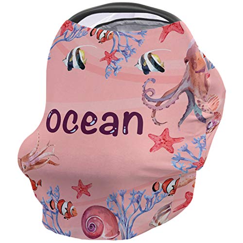 Super Soft Nursing Cover for Breastfeeding - Pink Ocean Animal Starfish Coral Print - Multi-Use Privacy Cover for Baby Car Seat & Stroller - Perfect Baby Shower Gift for Boys & Girls - Ideal for Outdoors, Travel & Nursing in Public