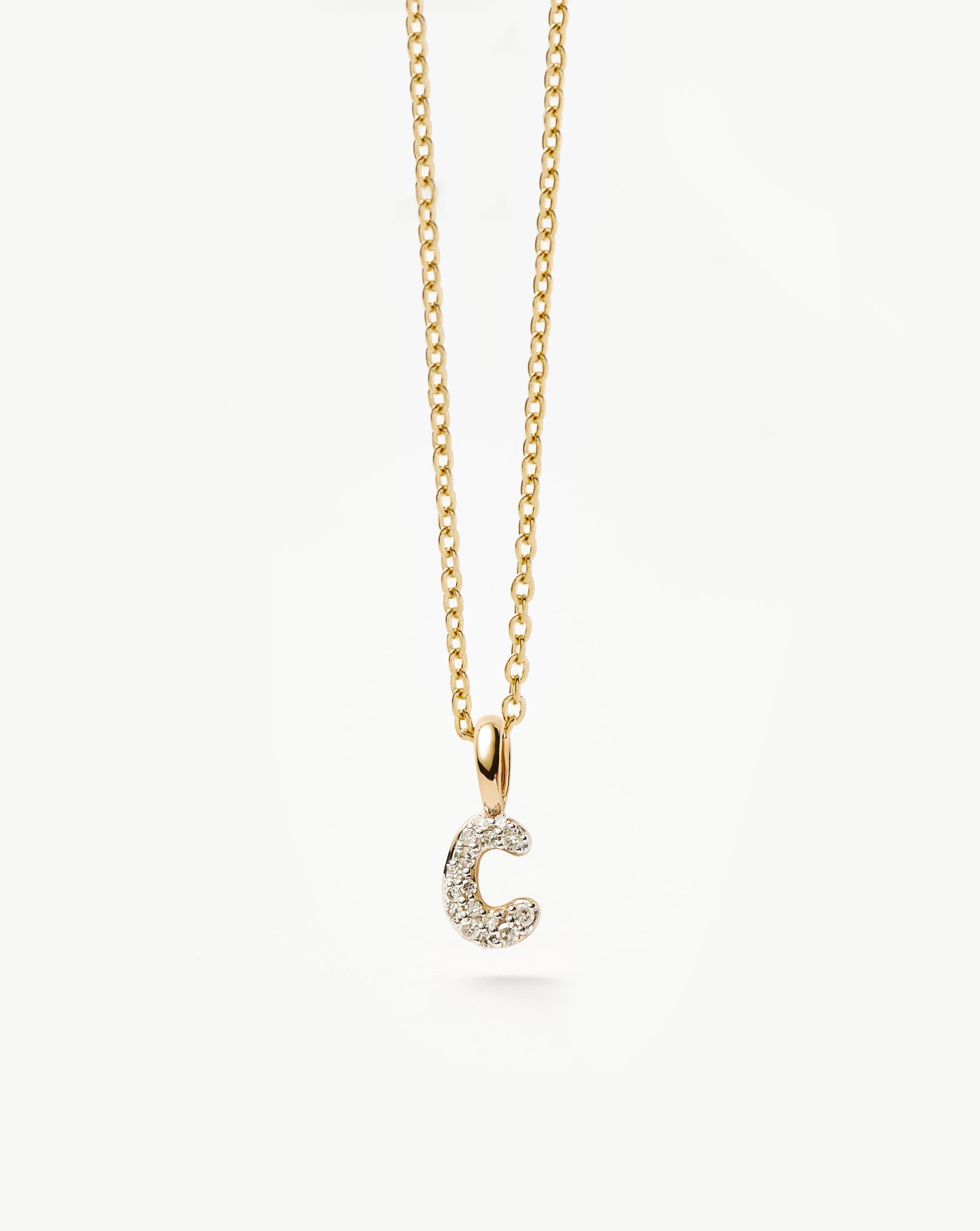 14K Solid Yellow Gold Plated Diamond Initial Mini Pendant Necklace - Personalized Letter C Jewelry Gift for Women | Perfect for Birthdays, Anniversaries & Everyday Elegance