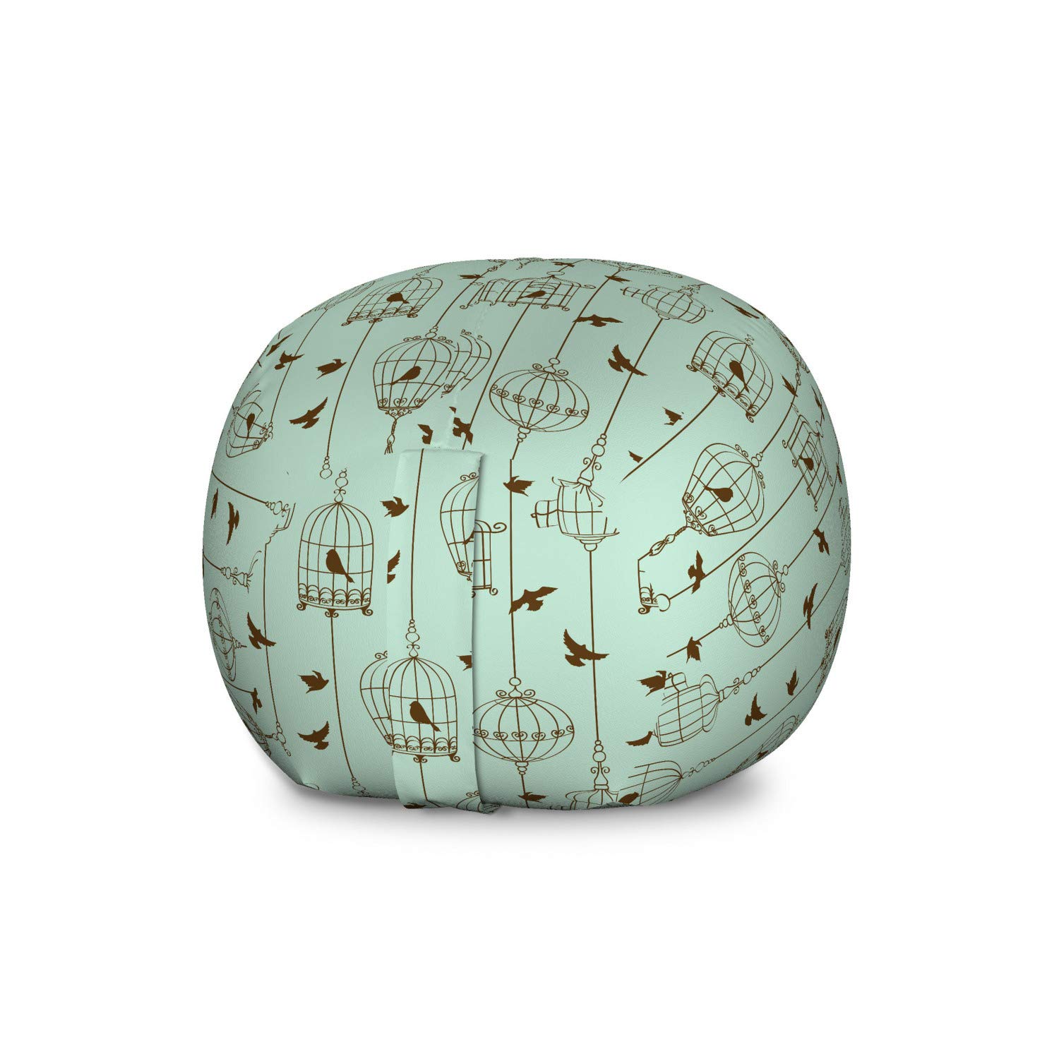 Ambesonne Vintage Storage Toy Bag Chair - Birds and Cages Freedom Escape Art Design, Large Washable Stuffed Animal Organizer in Mint Green & Brown | Kids Room Decor, Nursery Storage, Playroom Organization