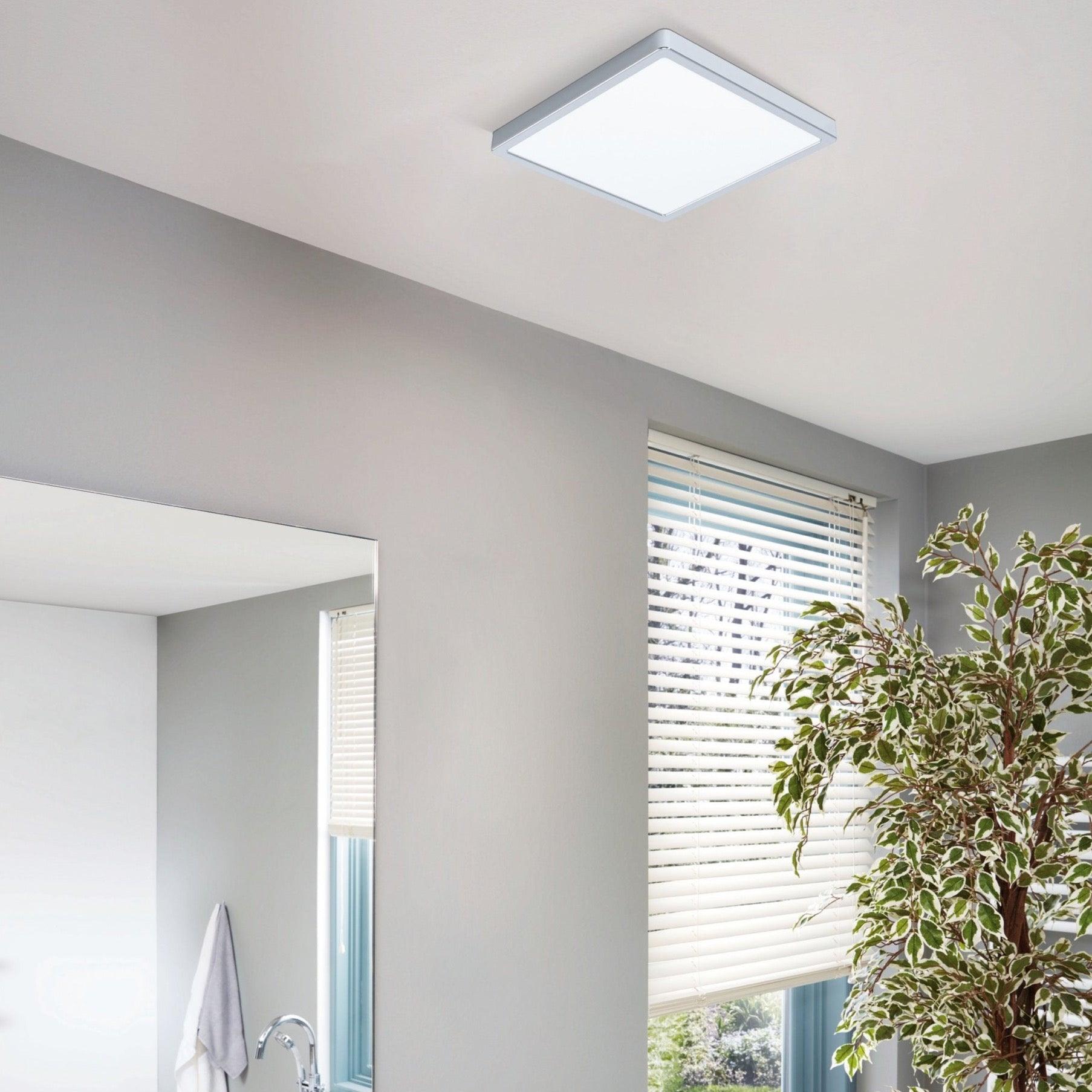 Eglo Fueva 5-LED Chrome Square Bathroom Ceiling Light Fixture, IP44 Waterproof for Shower, Toilet & Powder Room - Modern Wet Location Lighting