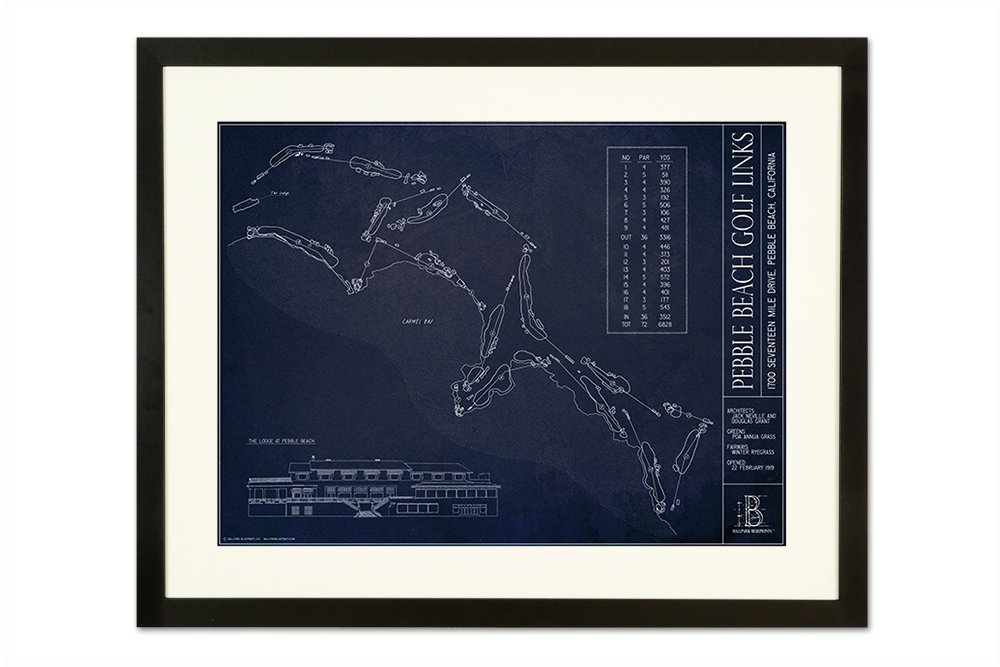 Pebble Beach Golf Links Blueprint Style Framed Wall Art - 12