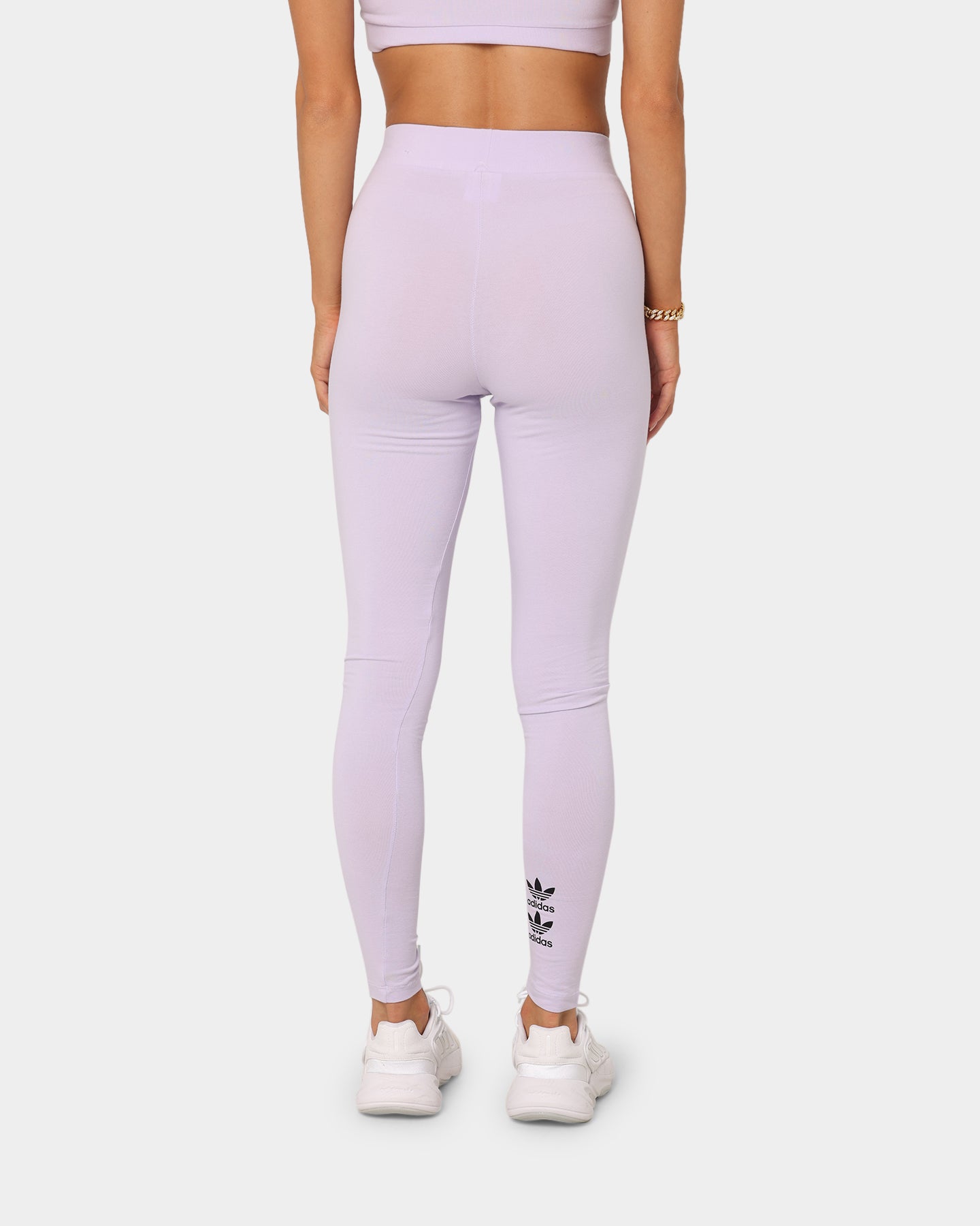 Adidas Women's Logo Play Leggings - Purple Printed Yoga Pants for Running, Workout & Gym - High Waisted Stretchy Athletic Tights
