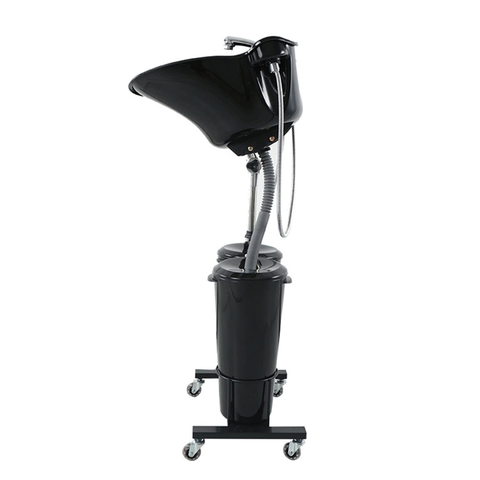 Portable Mobile Salon Shampoo Sink with Adjustable Height - Double Bucket Hair Washing Tray for Home Barber Shop, Elderly & Pregnant Women - Includes Drain Pipe (Black) - Perfect for Home Hair Care, Salon Services & Bedside Washing