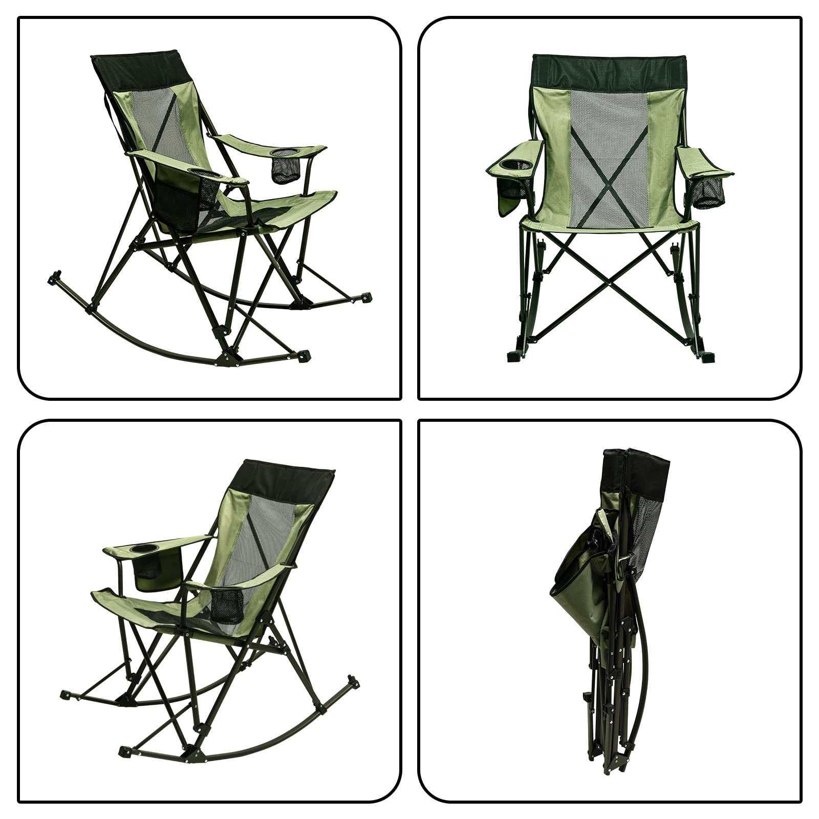 **SUNNYFEEL Portable Folding Camping Rocking Chair with Cup Holder & Storage Pocket - Lightweight Mesh Back Recliner for Beach, Outdoor, Travel, Picnic, Patio - Includes Carry Bag for Easy Transport | Perfect for Relaxing in Backyard, Camping, or Beach Vacations**