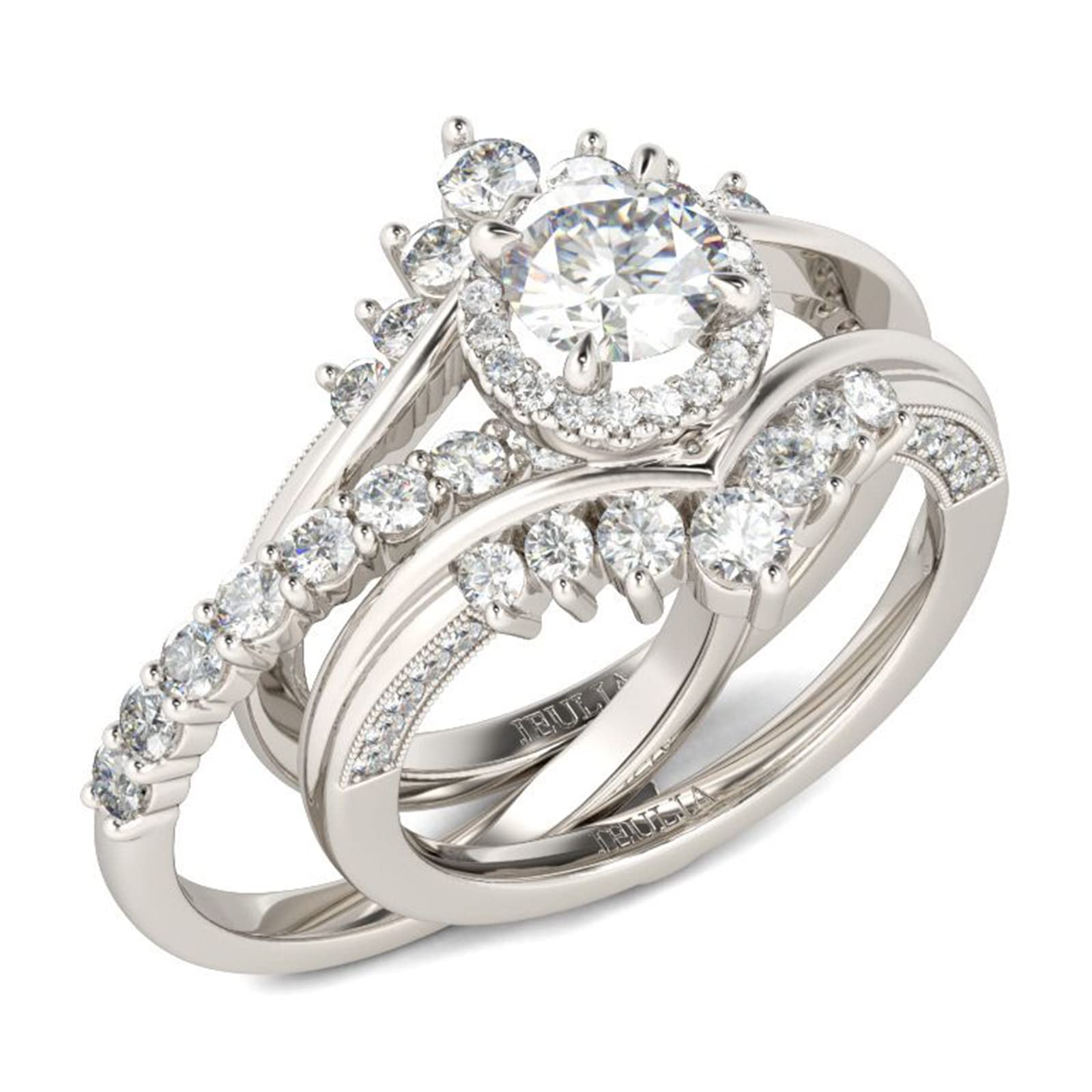 Jeulia 1.9ct Diamond Halo Engagement Ring for Women - Interchangeable Sterling Silver Wedding Band Set, Round Cut Vintage Bridal Ring with Jewelry Gift Box - Perfect for Anniversary, Promise Ring & Special Occasions