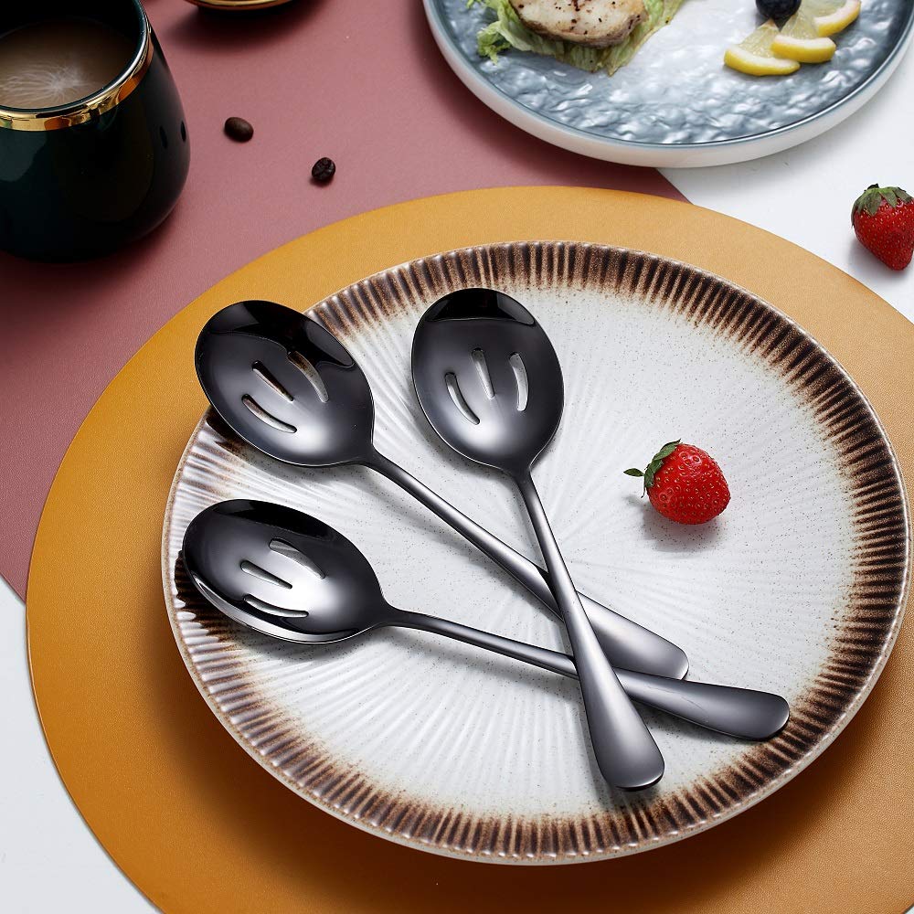 Premium 10-Piece Stainless Steel Flatware Serving Set - Black Kitchen Utensils with Slotted Spoon, Cake Server, Fork & Soup Ladle - Perfect for Dinner Parties, Catering & Home Entertaining